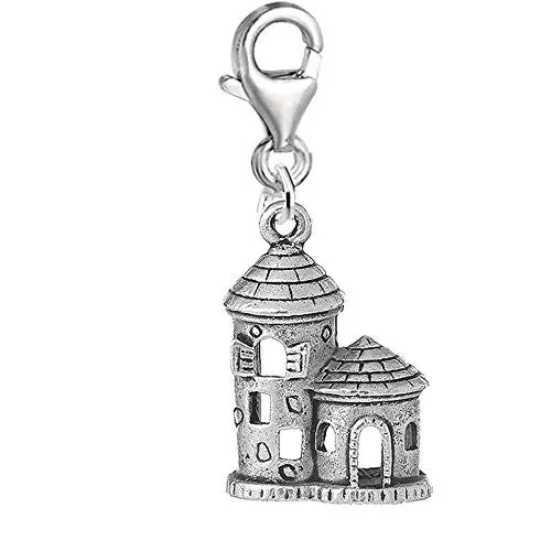 Hollow Fairy Tale Princess Castle Clip on Pendant Charm for Bracelet or Necklace