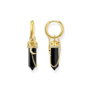 Hoop earrings with onyx and small chain