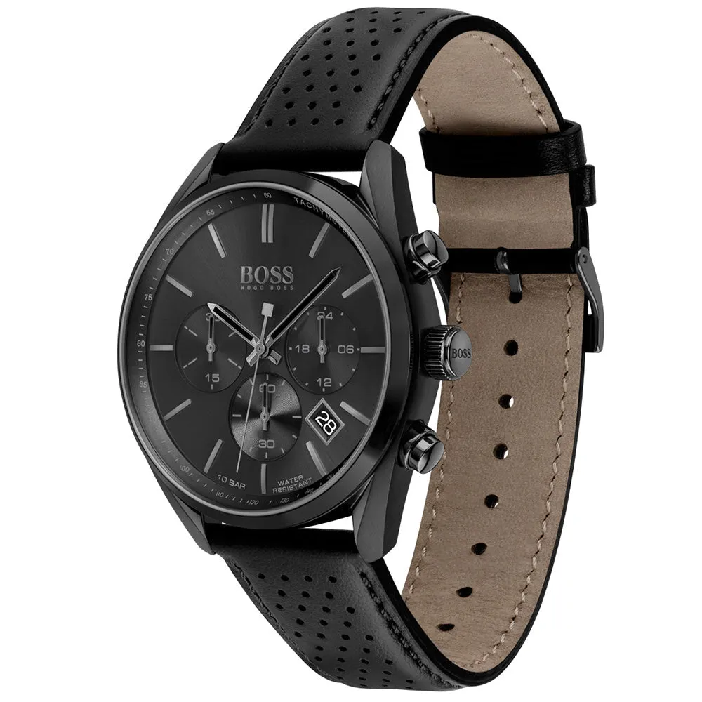 Hugo Boss Champion Black Leather Men's Watch 1513880