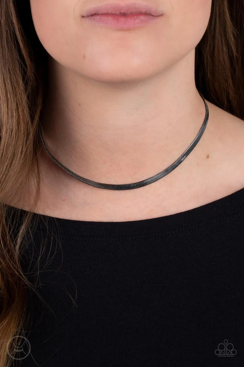 In No Time Flat - Black - Gunmetal Snake Chain Paparazzi Choker Necklace