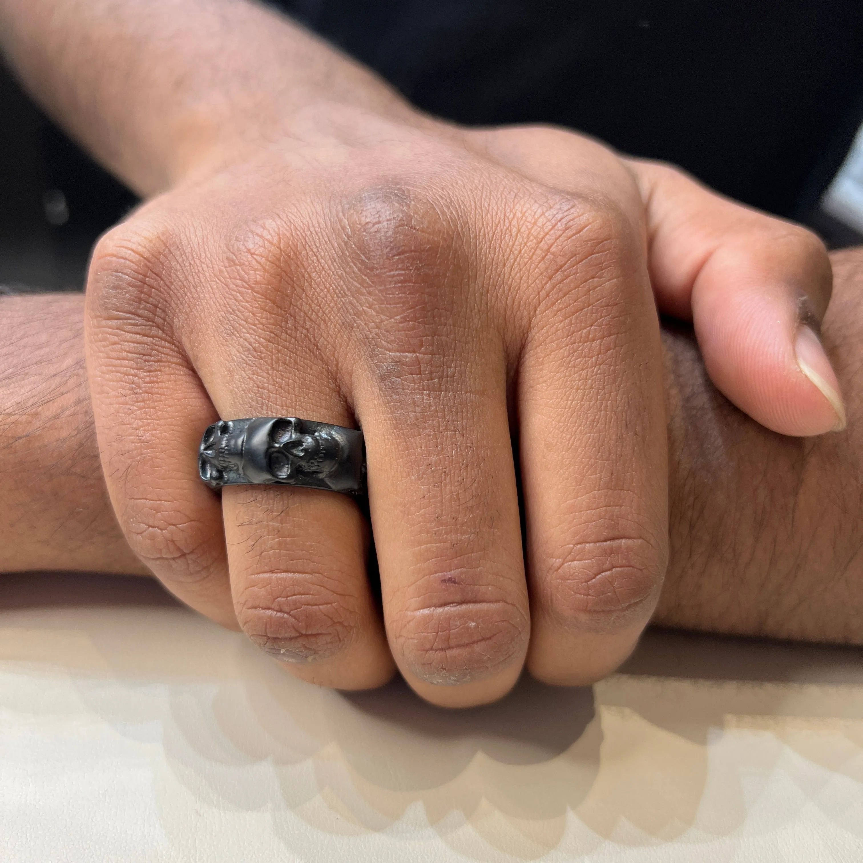 Italgem Stainless Steel Black Plated Skull Eternity Ring