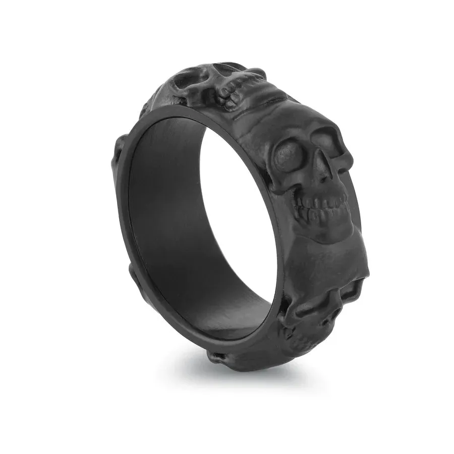 Italgem Stainless Steel Black Plated Skull Eternity Ring