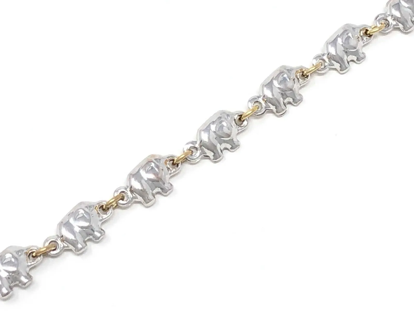 Italian 14k Two Tone Gold Hollow Charm Elephant Bracelet 6.8" 6.7mm 6.6 grams