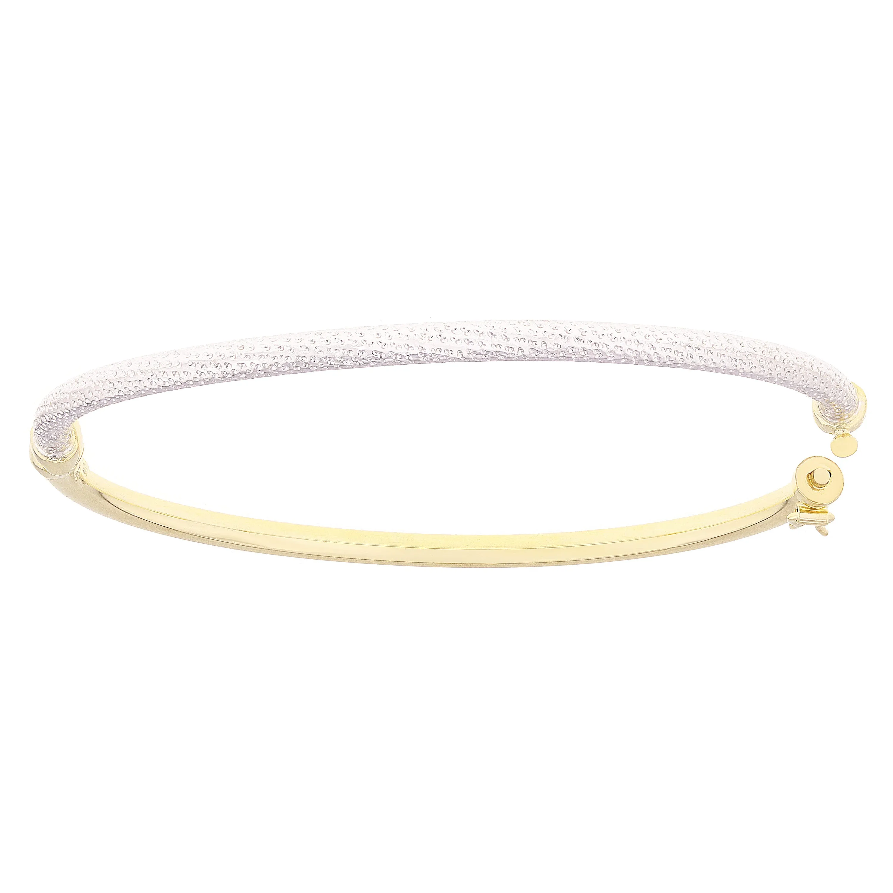Italian 14k Yellow & White Gold Snare Design & Polished Oval Bangle Bracelet