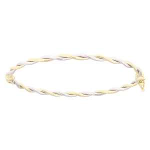 Italian 14k Yellow & White Gold Twisted Hollow Oval Bangle Bracelet