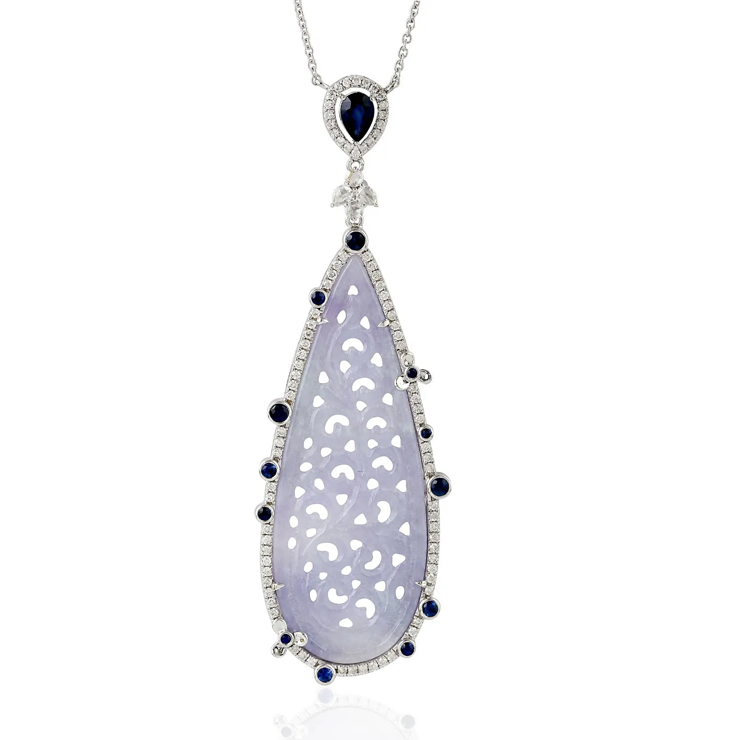 Jade Sapphire Diamond In 18k White Gold Chain Choker Necklace On Sale