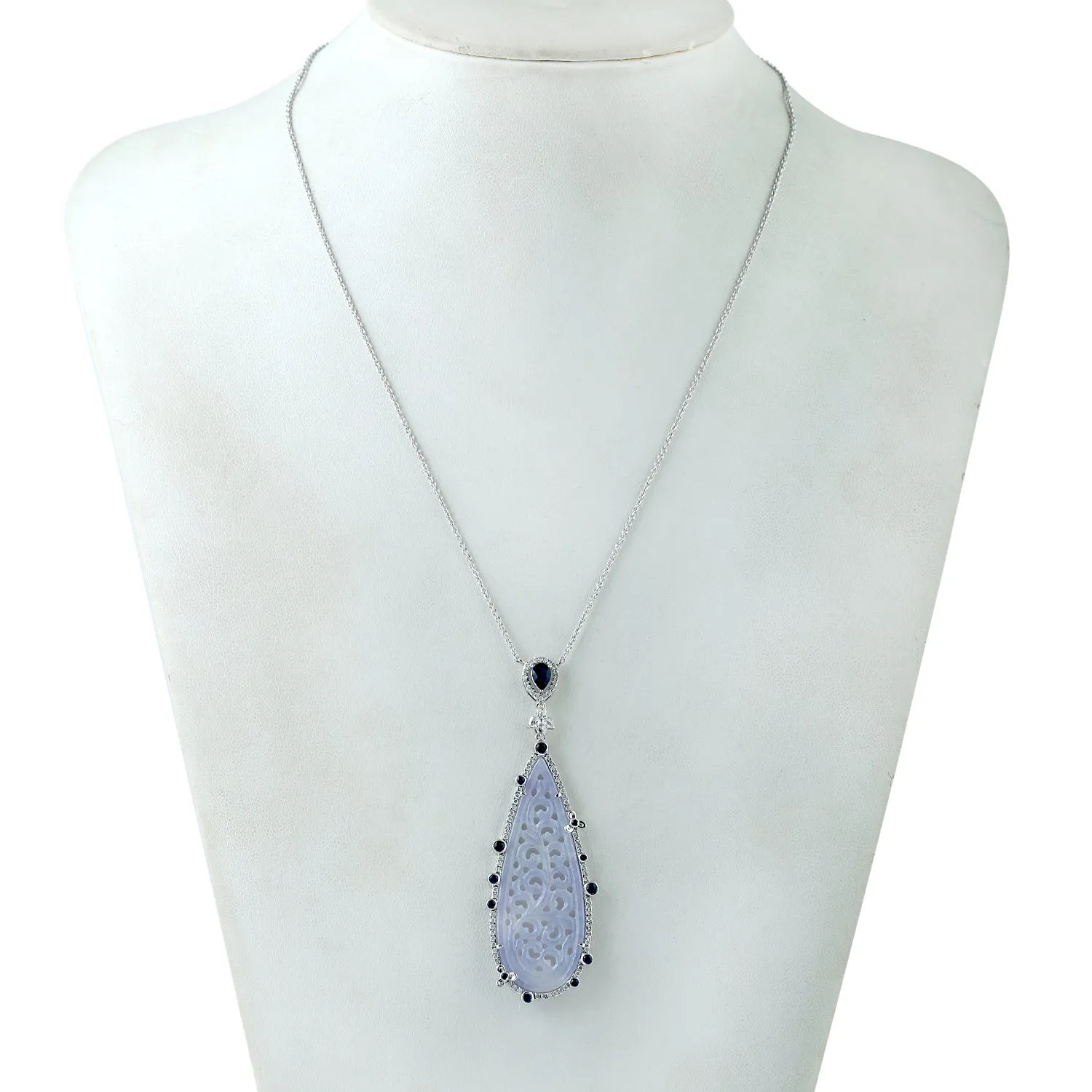 Jade Sapphire Diamond In 18k White Gold Chain Choker Necklace On Sale