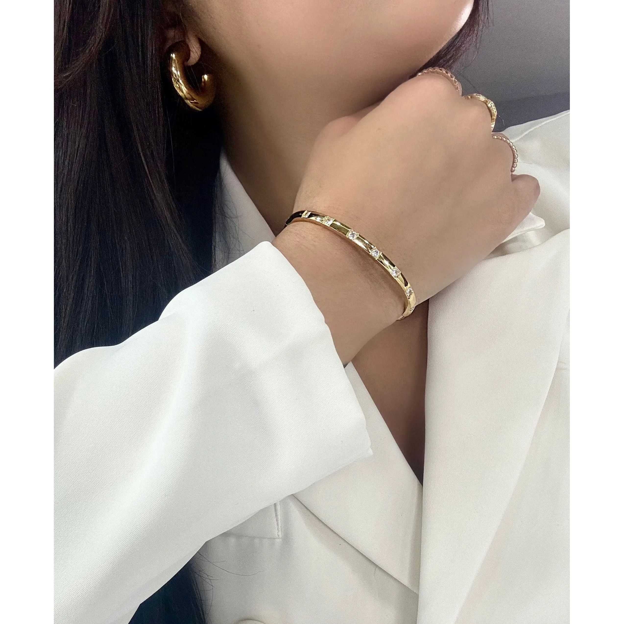 Jasmine 18K CZ Pave Bangle Bracelet