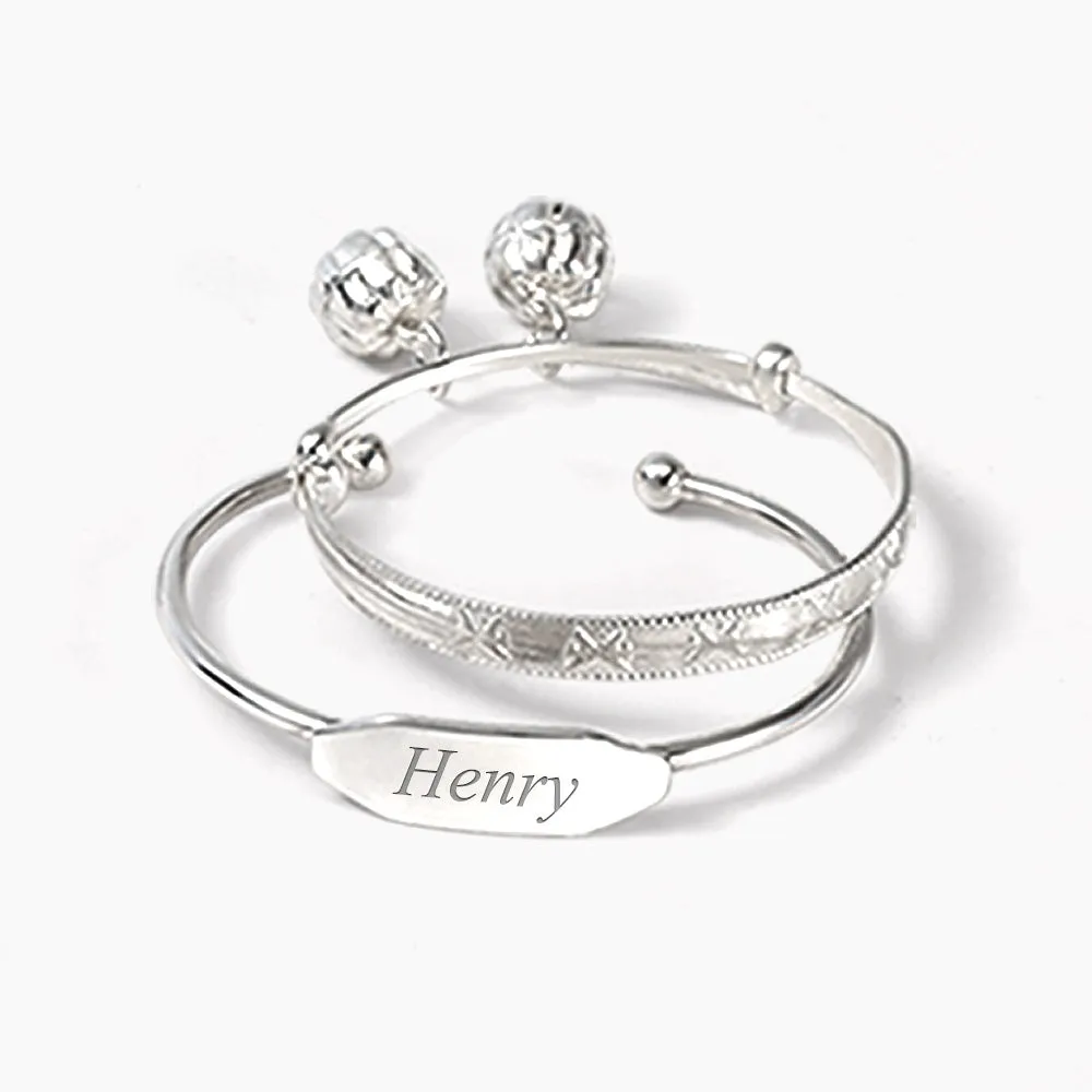 Jingle Bells Butterfly Bangle Bracelet 6.5" Sterling Silver Plated