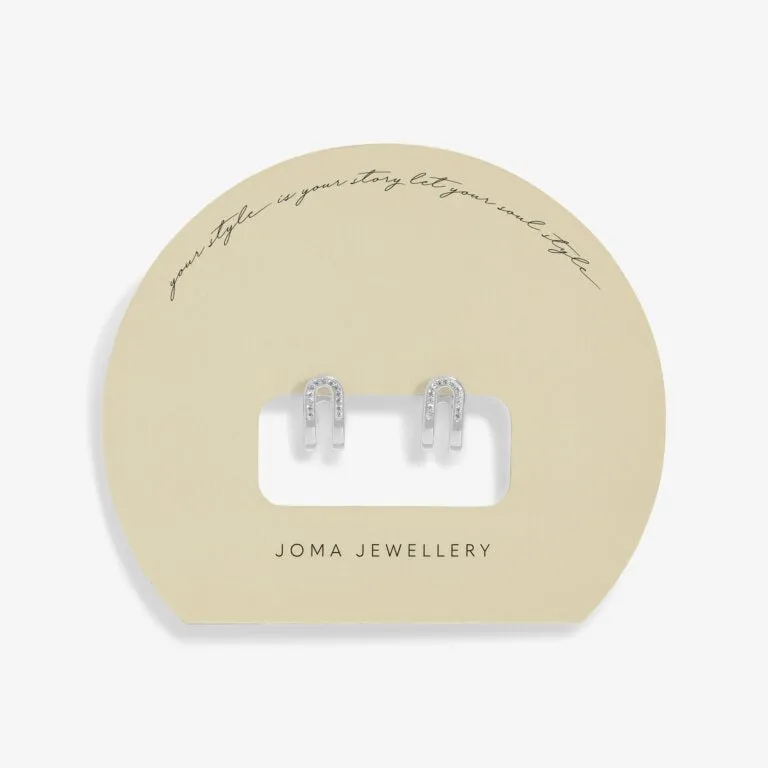Joma Soul Shine Pavé Arc Silver Huggie Hoop Earrings