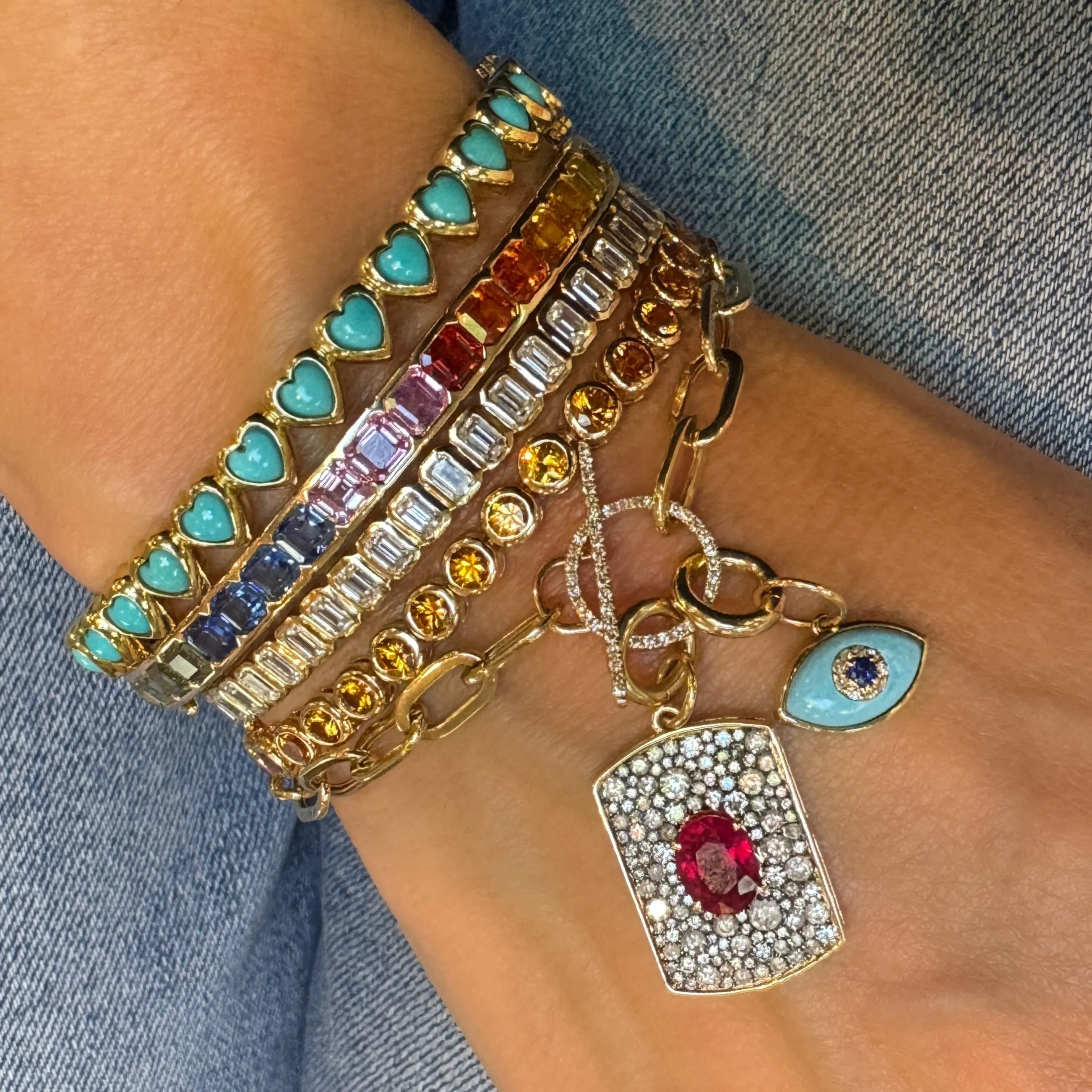 Juicy Rainbow Sapphire Bangle Bracelet