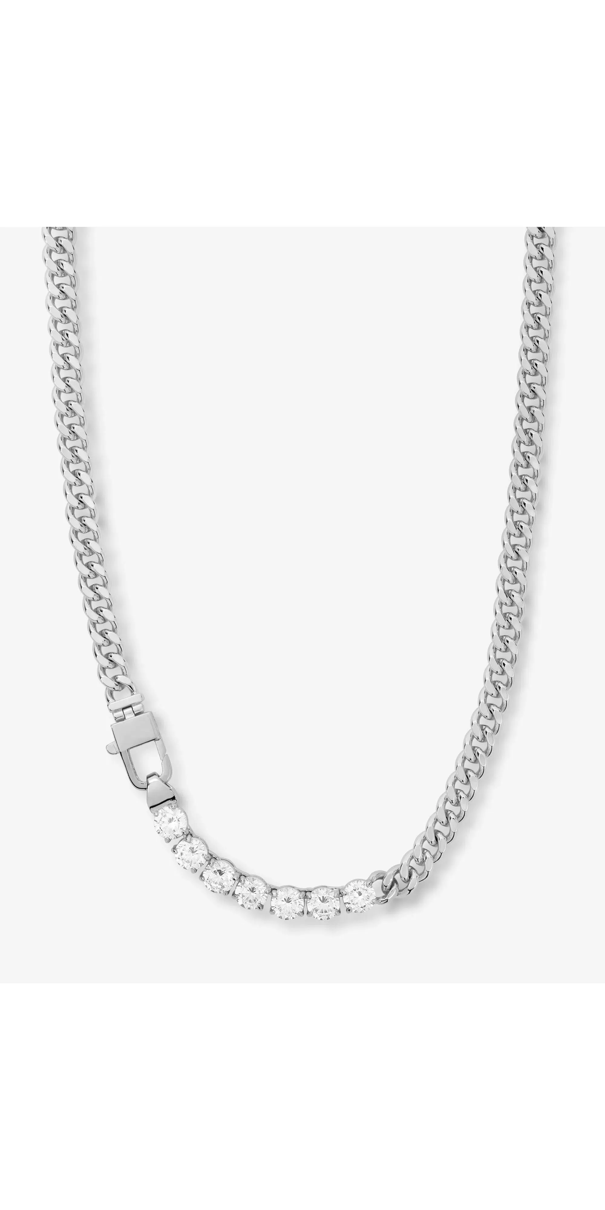 Julian Loves Diamonds Necklace 16" - Silver/White Diamondettes
