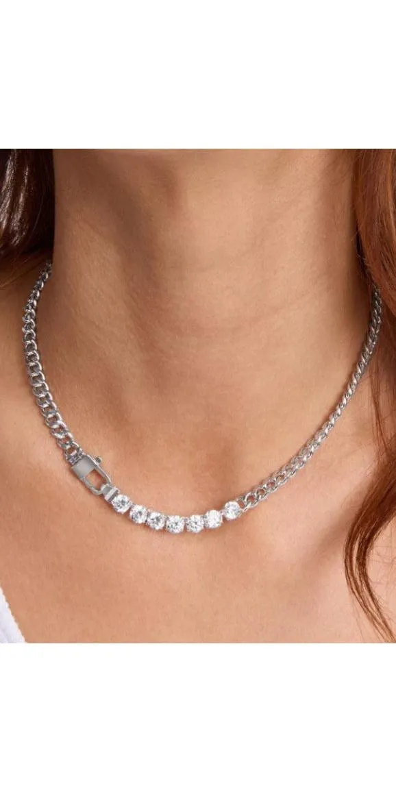Julian Loves Diamonds Necklace 16" - Silver/White Diamondettes