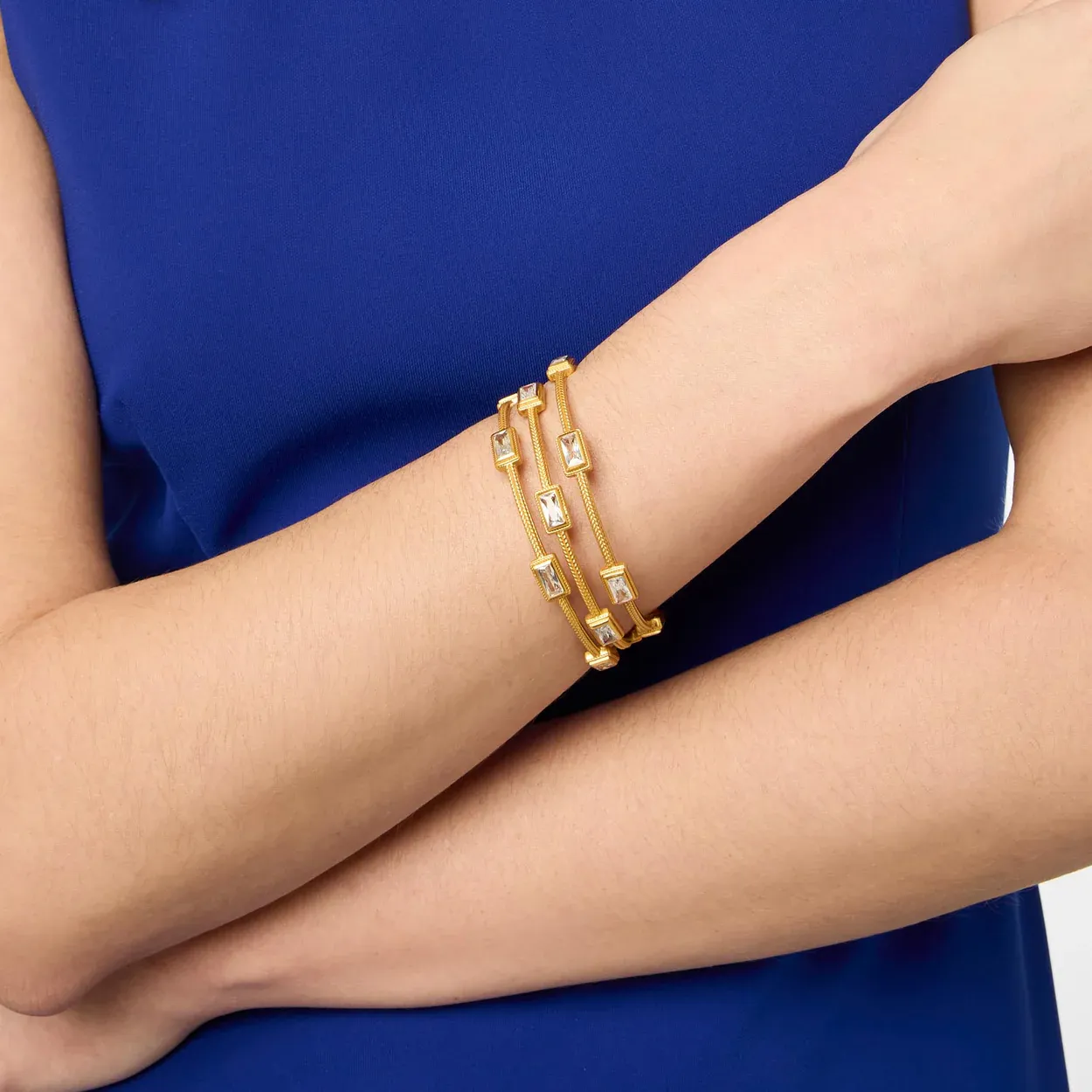 Julie Vos Baguette Bangle Gold Cubic Zirconia Small