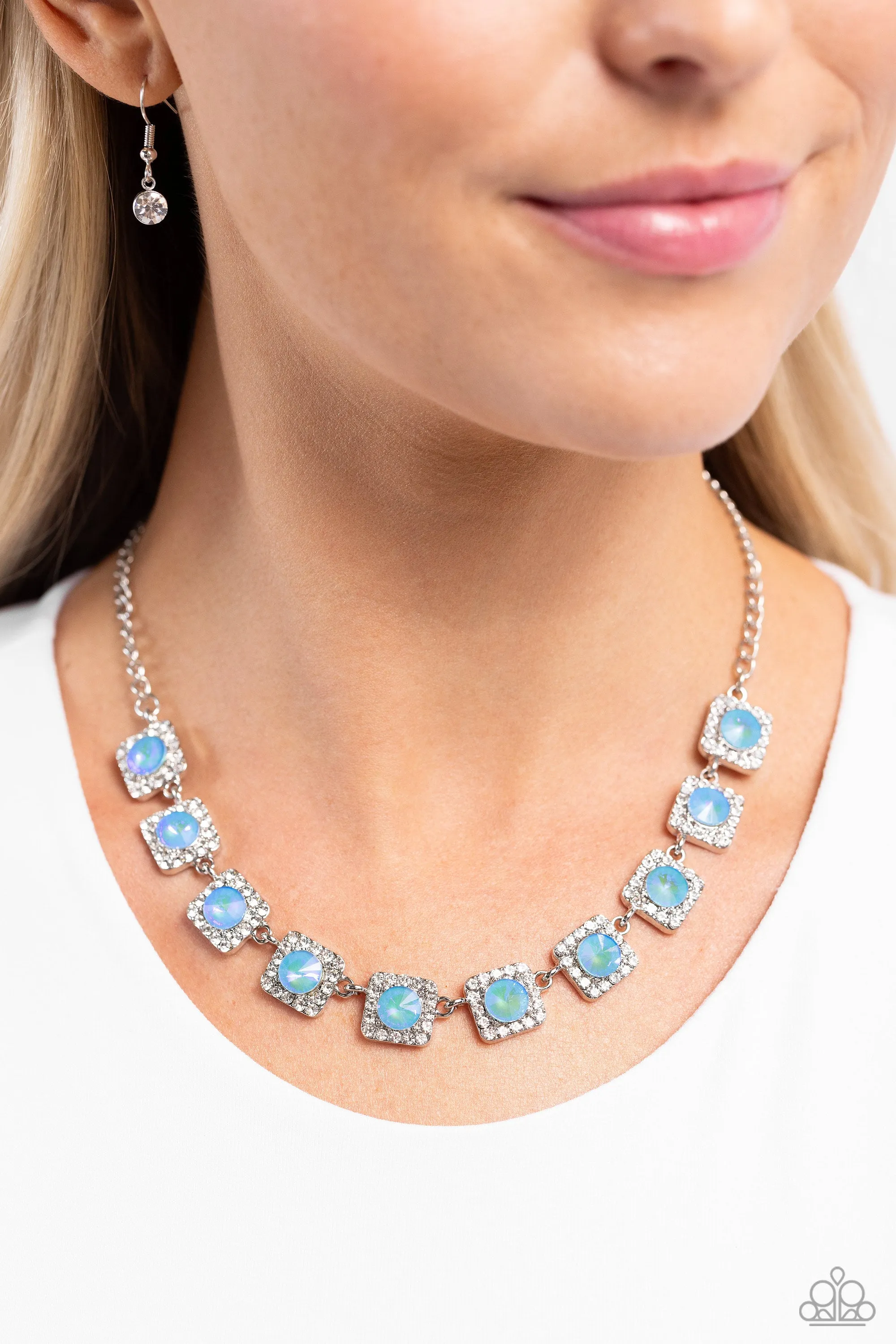 Jump SQUARE - Blue - Faceted UV Rhinestone Paparazzi Short Necklace