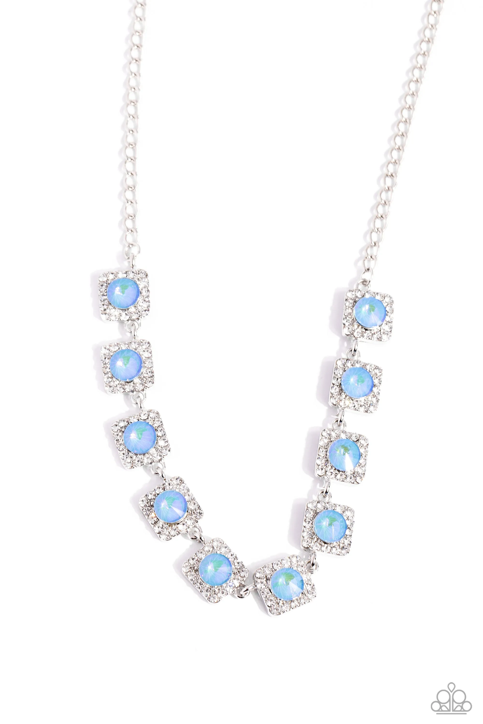 Jump SQUARE - Blue - Faceted UV Rhinestone Paparazzi Short Necklace