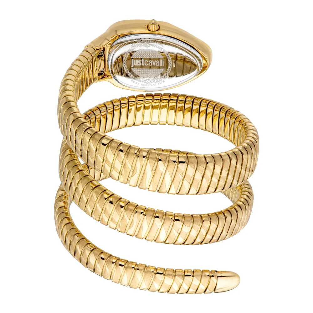 Just Cavalli Snake Shape Women's Gold Watch with Dark Green Dial