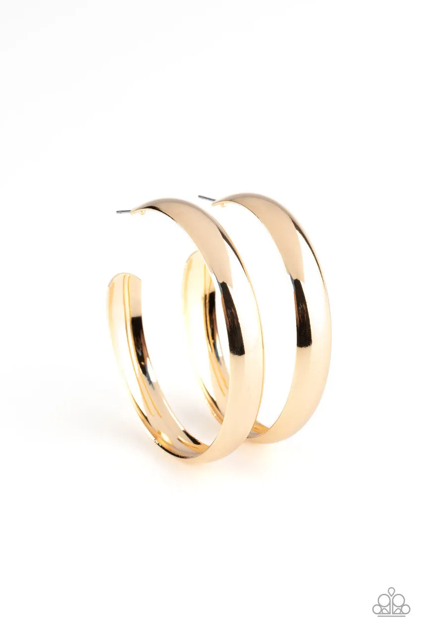 Kick Em to the CURVE Gold Paparazzi Earrings