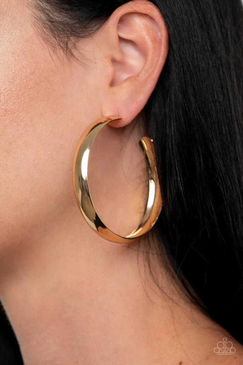 Kick Em to the CURVE Gold Paparazzi Earrings