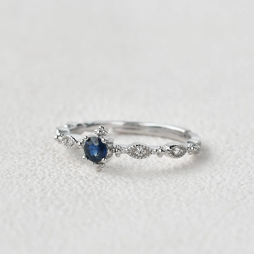 Lab Sapphire Vintage Inspired White Gold Ring