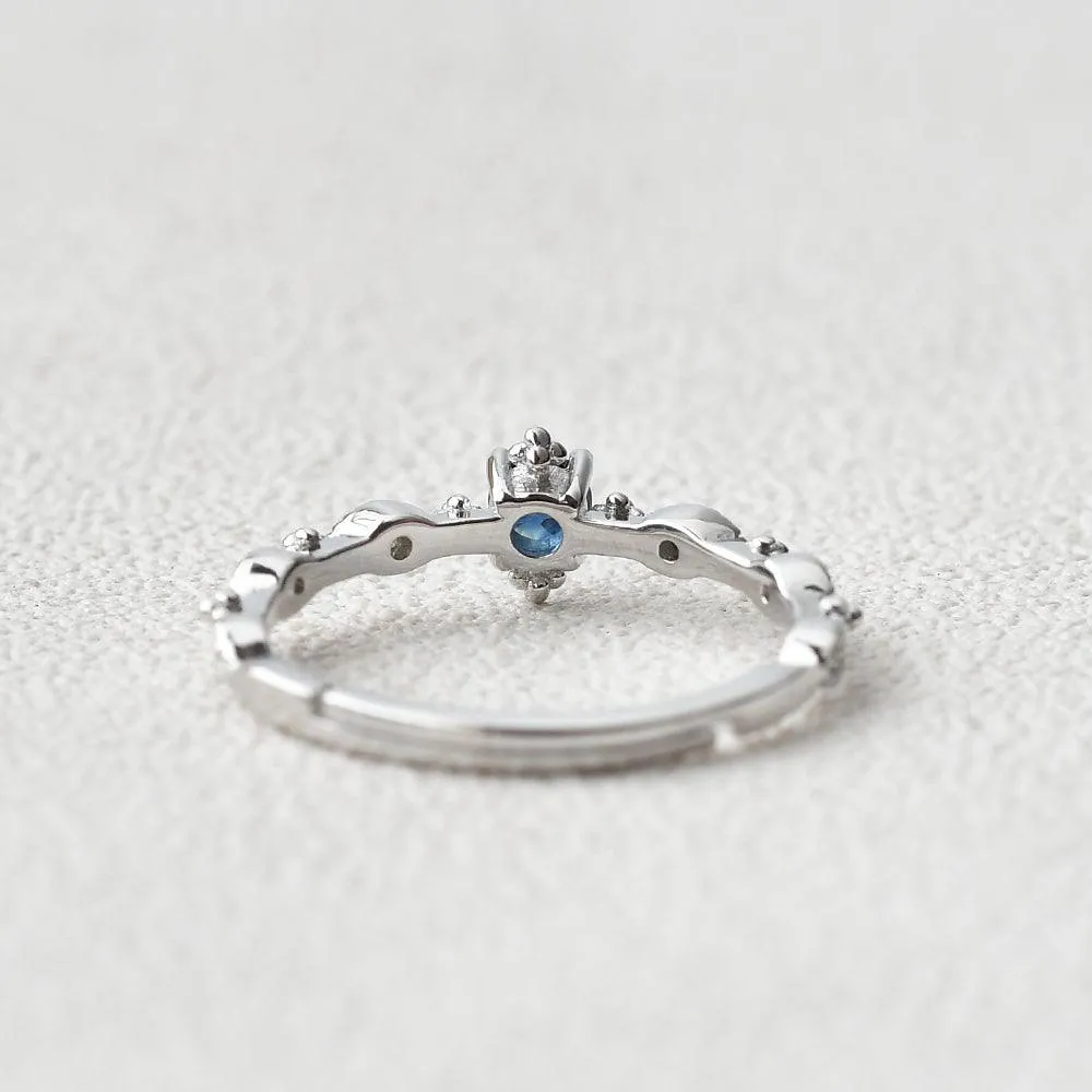 Lab Sapphire Vintage Inspired White Gold Ring