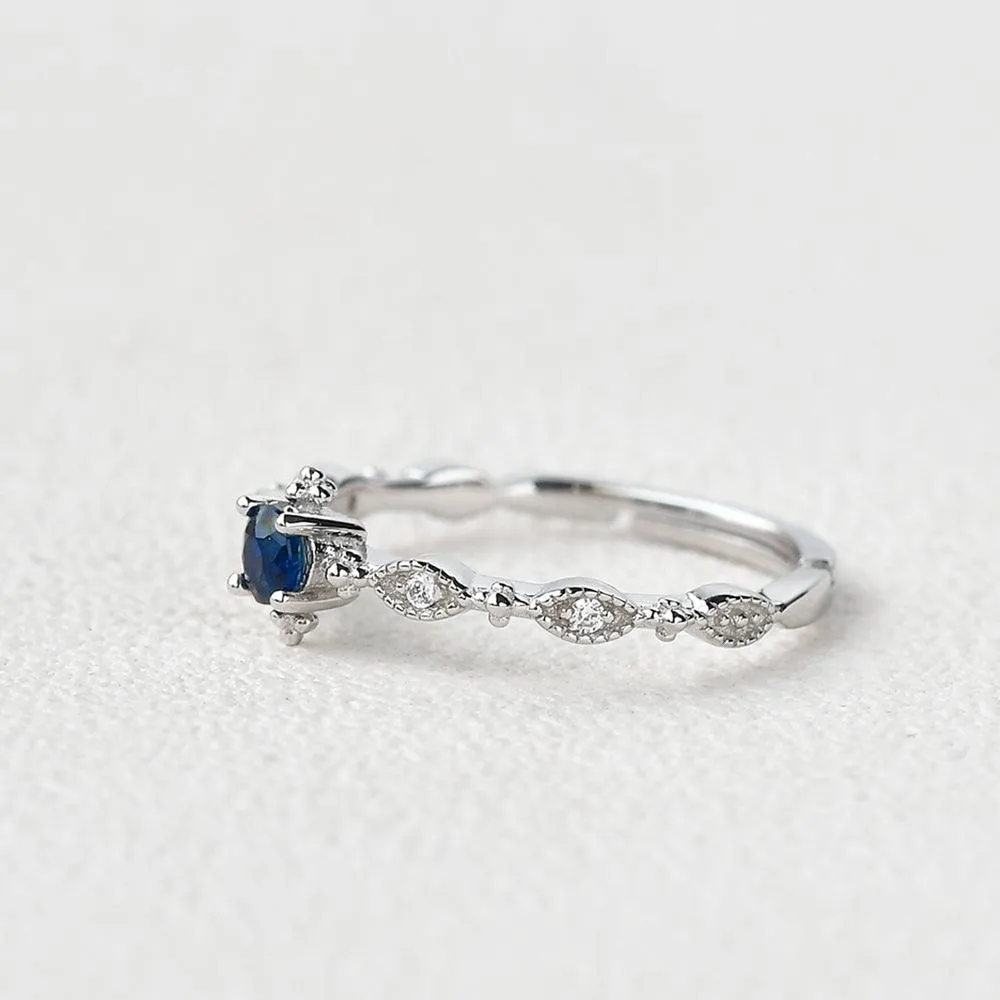 Lab Sapphire Vintage Inspired White Gold Ring