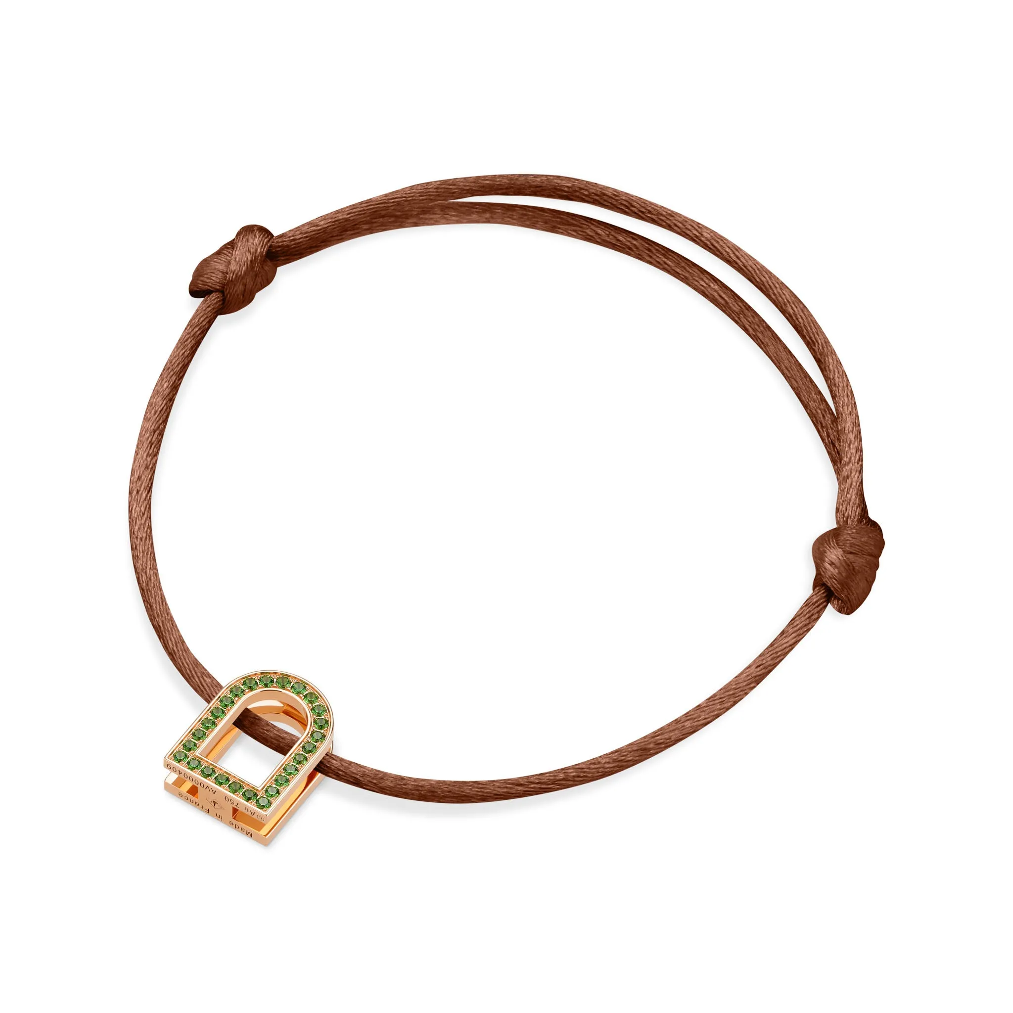 L'Arc Voyage Charm MM, 18k Rose Gold with Galerie Tsavorites on Silk Cord