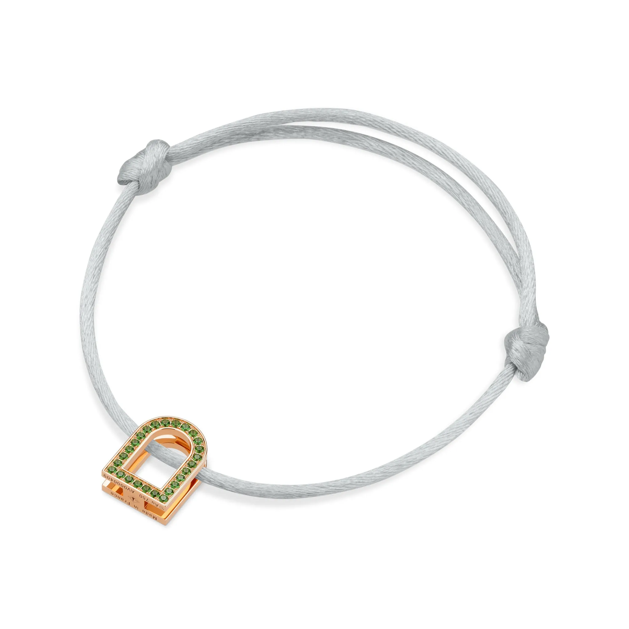 L'Arc Voyage Charm MM, 18k Rose Gold with Galerie Tsavorites on Silk Cord
