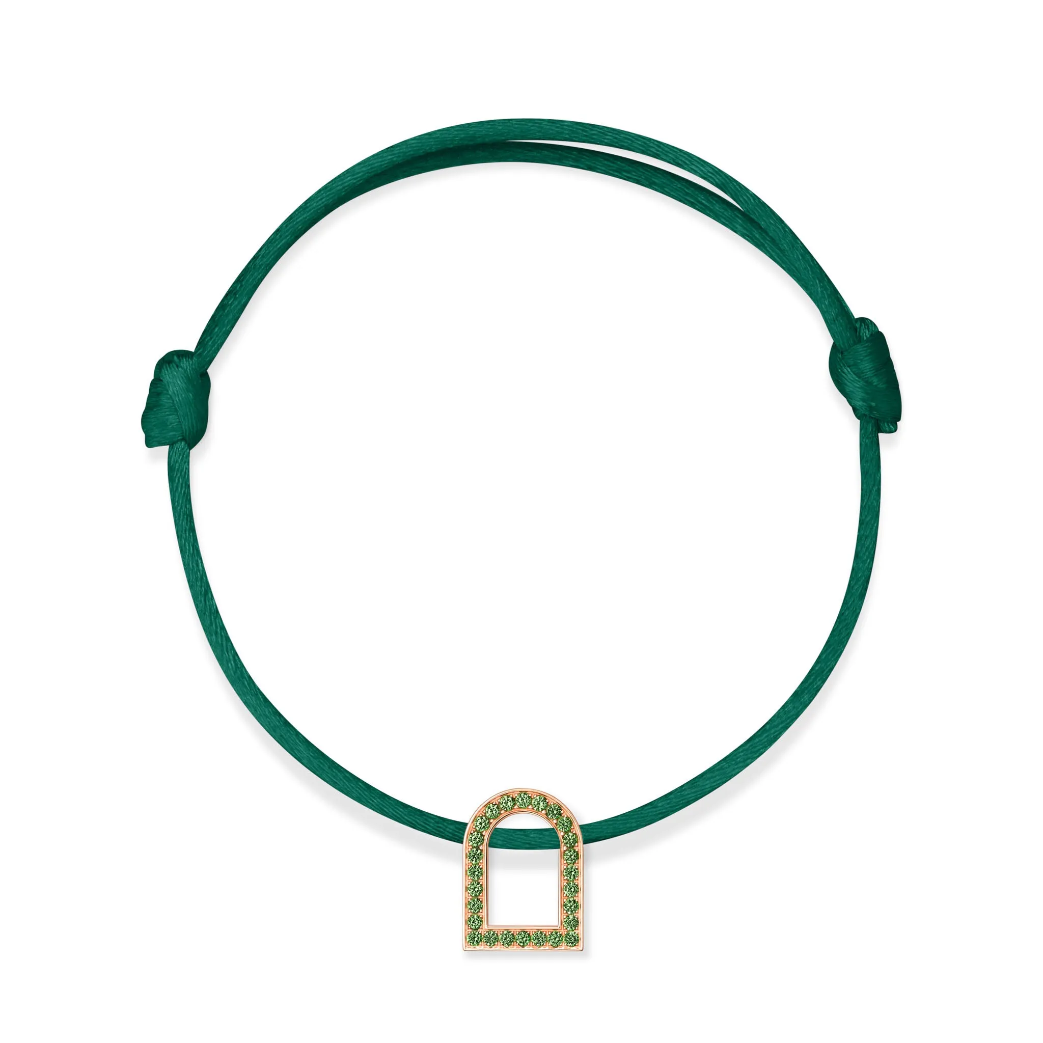 L'Arc Voyage Charm MM, 18k Rose Gold with Galerie Tsavorites on Silk Cord
