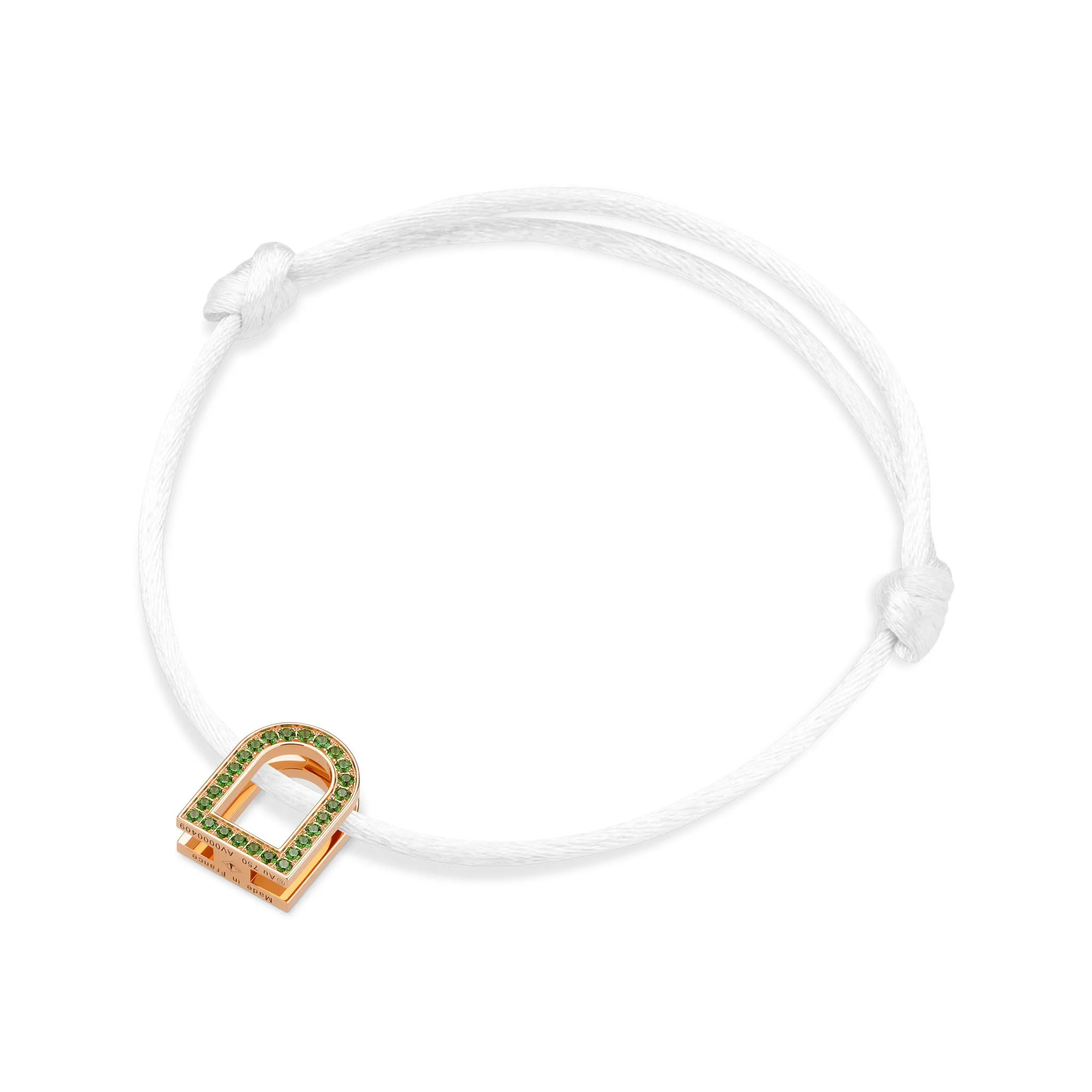 L'Arc Voyage Charm MM, 18k Rose Gold with Galerie Tsavorites on Silk Cord