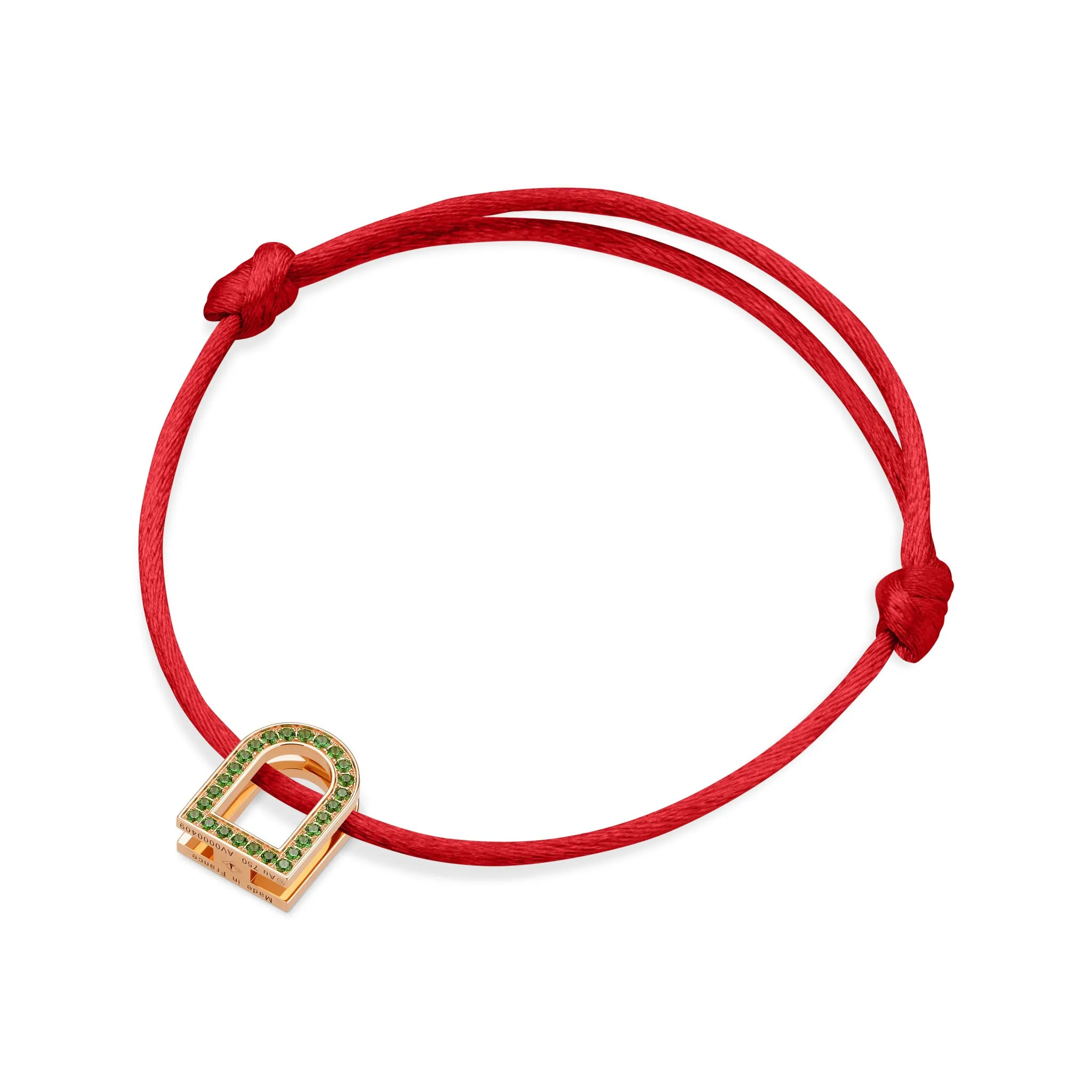 L'Arc Voyage Charm MM, 18k Rose Gold with Galerie Tsavorites on Silk Cord