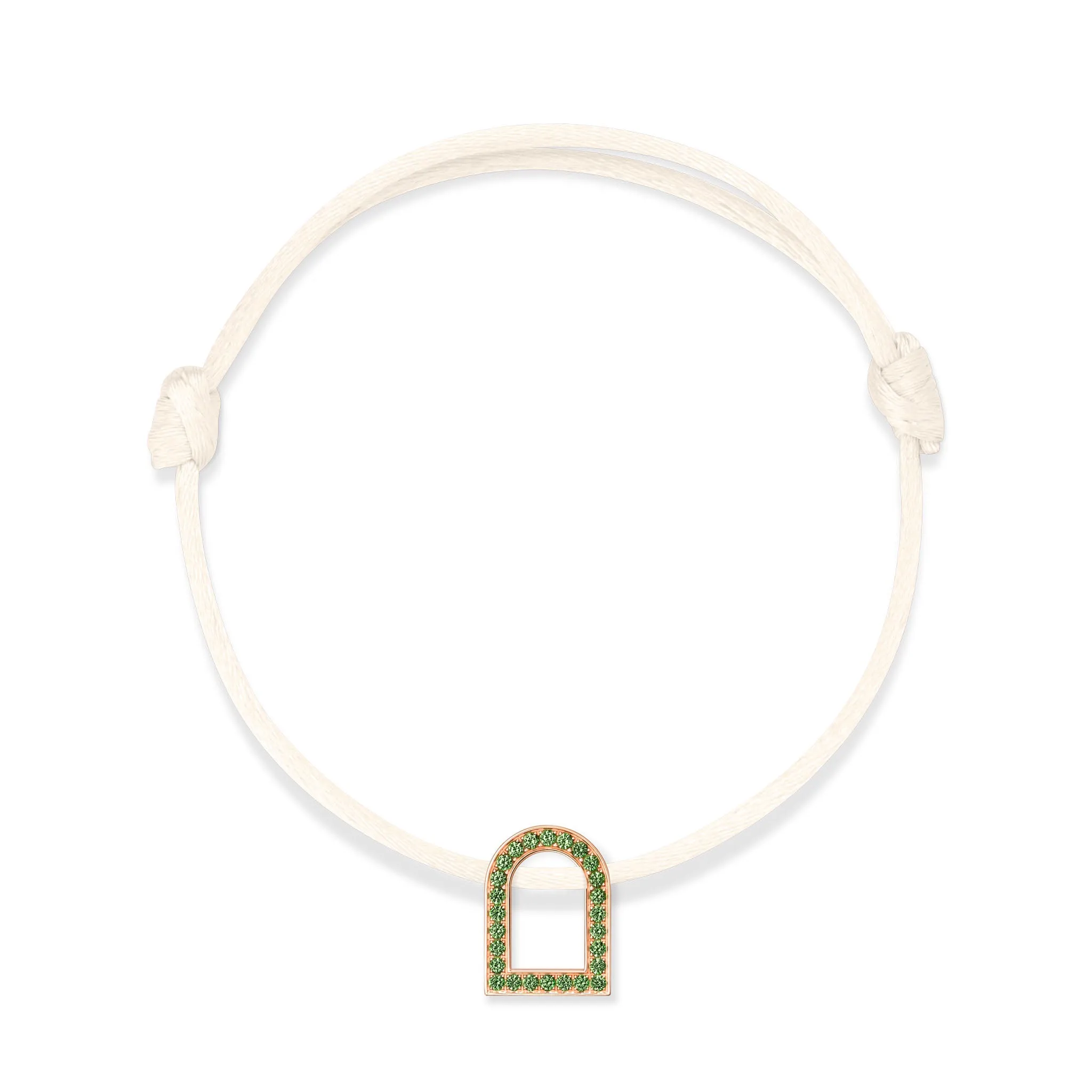 L'Arc Voyage Charm MM, 18k Rose Gold with Galerie Tsavorites on Silk Cord