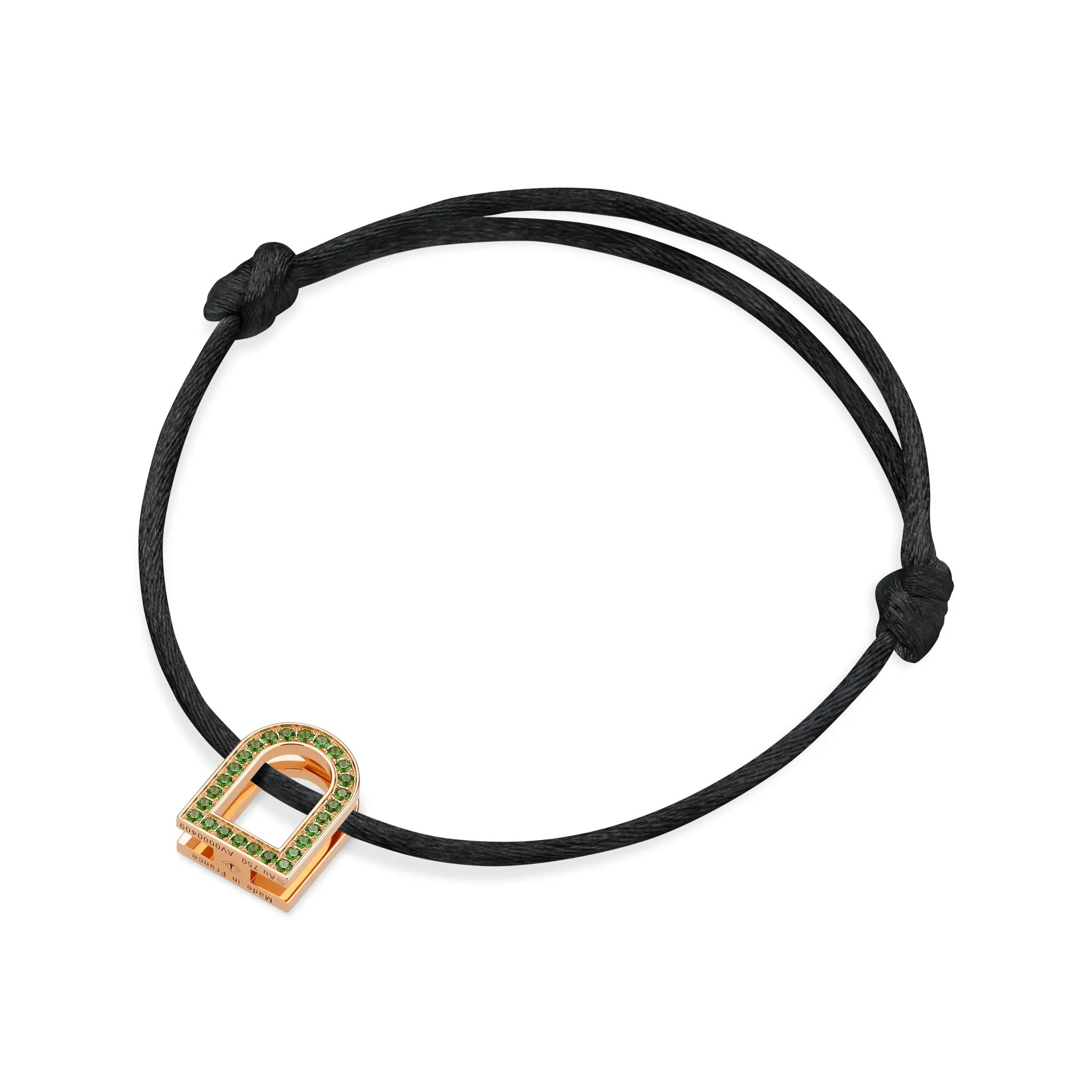 L'Arc Voyage Charm MM, 18k Rose Gold with Galerie Tsavorites on Silk Cord