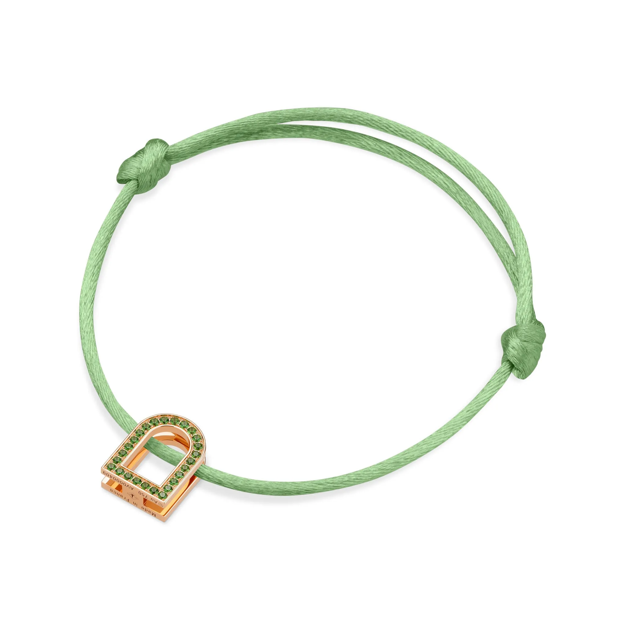 L'Arc Voyage Charm MM, 18k Rose Gold with Galerie Tsavorites on Silk Cord
