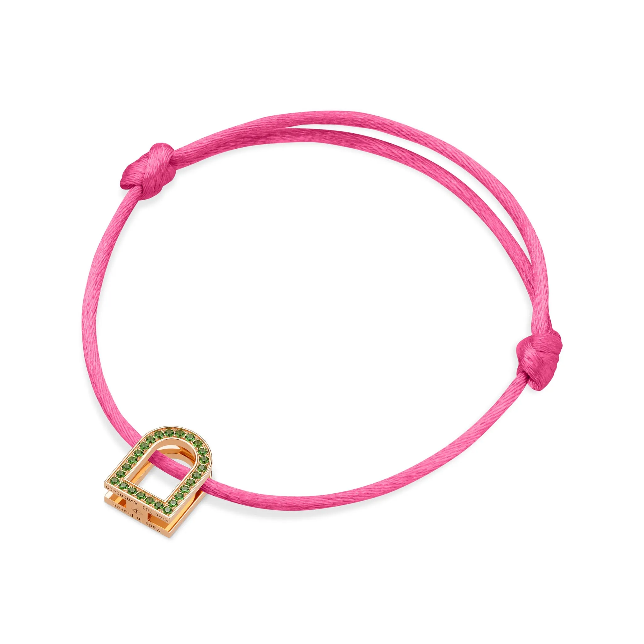 L'Arc Voyage Charm MM, 18k Rose Gold with Galerie Tsavorites on Silk Cord