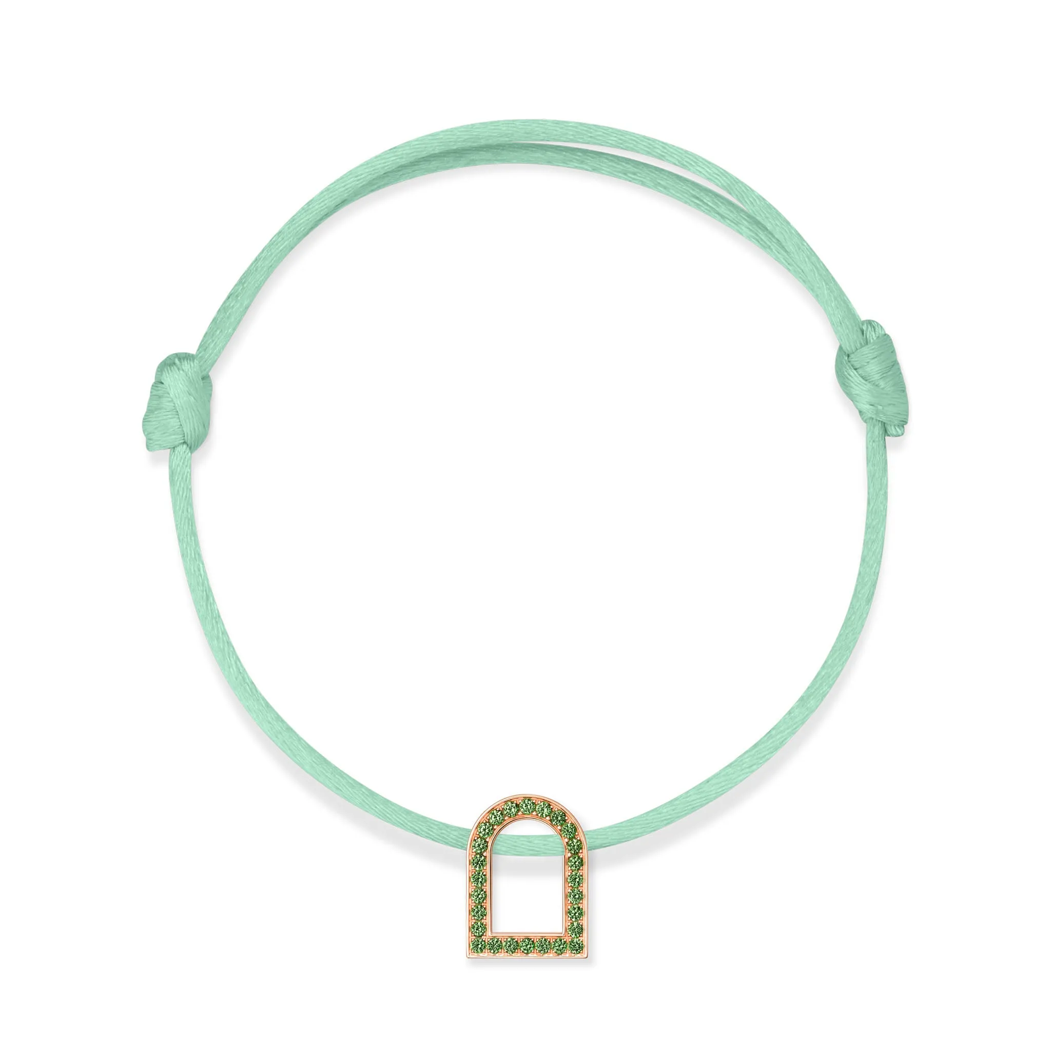 L'Arc Voyage Charm MM, 18k Rose Gold with Galerie Tsavorites on Silk Cord