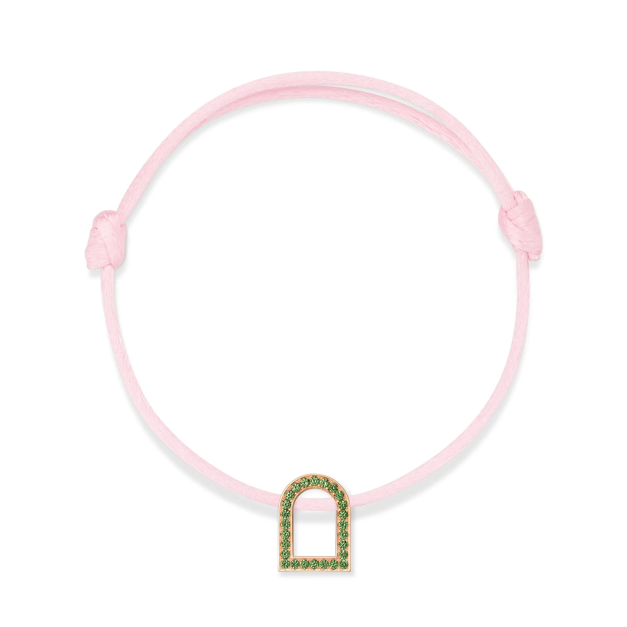 L'Arc Voyage Charm MM, 18k Rose Gold with Galerie Tsavorites on Silk Cord