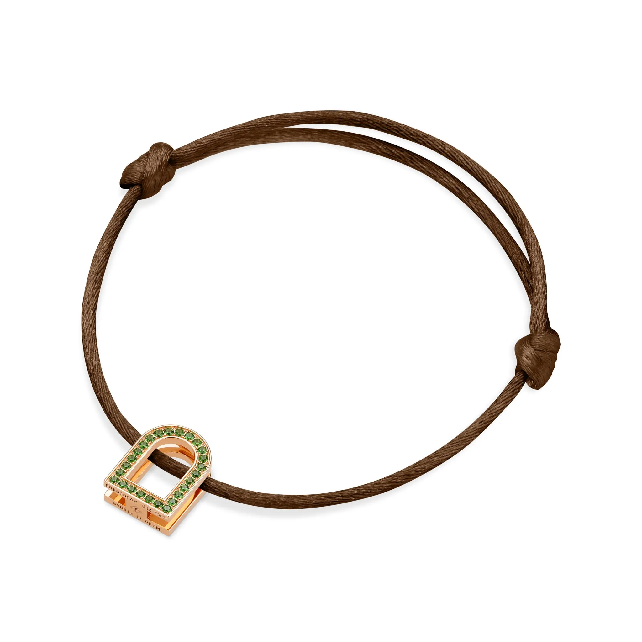 L'Arc Voyage Charm MM, 18k Rose Gold with Galerie Tsavorites on Silk Cord