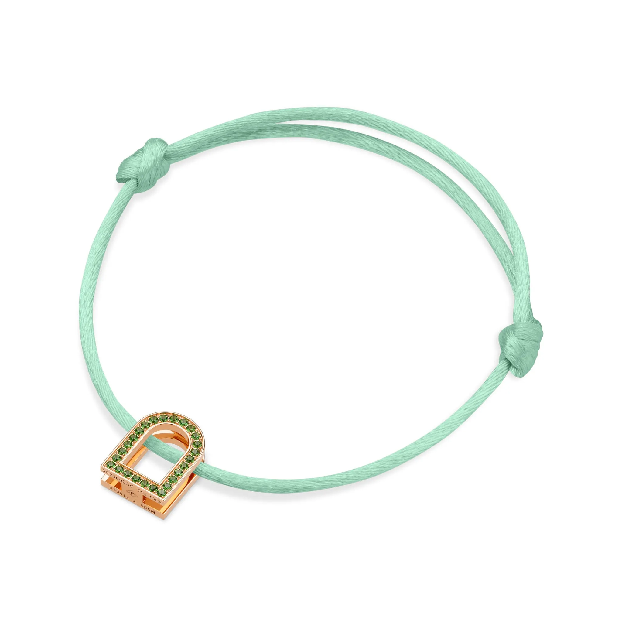 L'Arc Voyage Charm MM, 18k Rose Gold with Galerie Tsavorites on Silk Cord