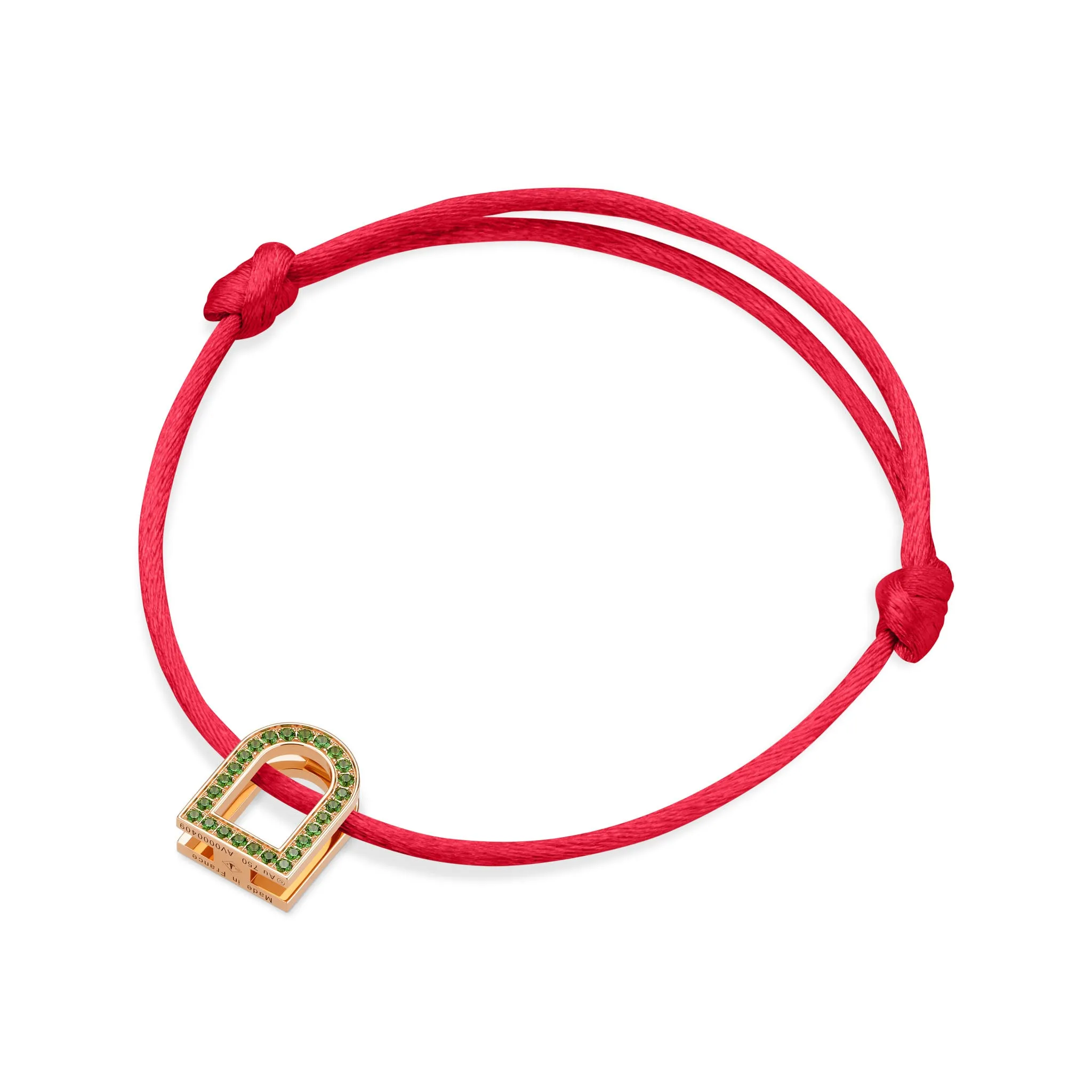 L'Arc Voyage Charm MM, 18k Rose Gold with Galerie Tsavorites on Silk Cord