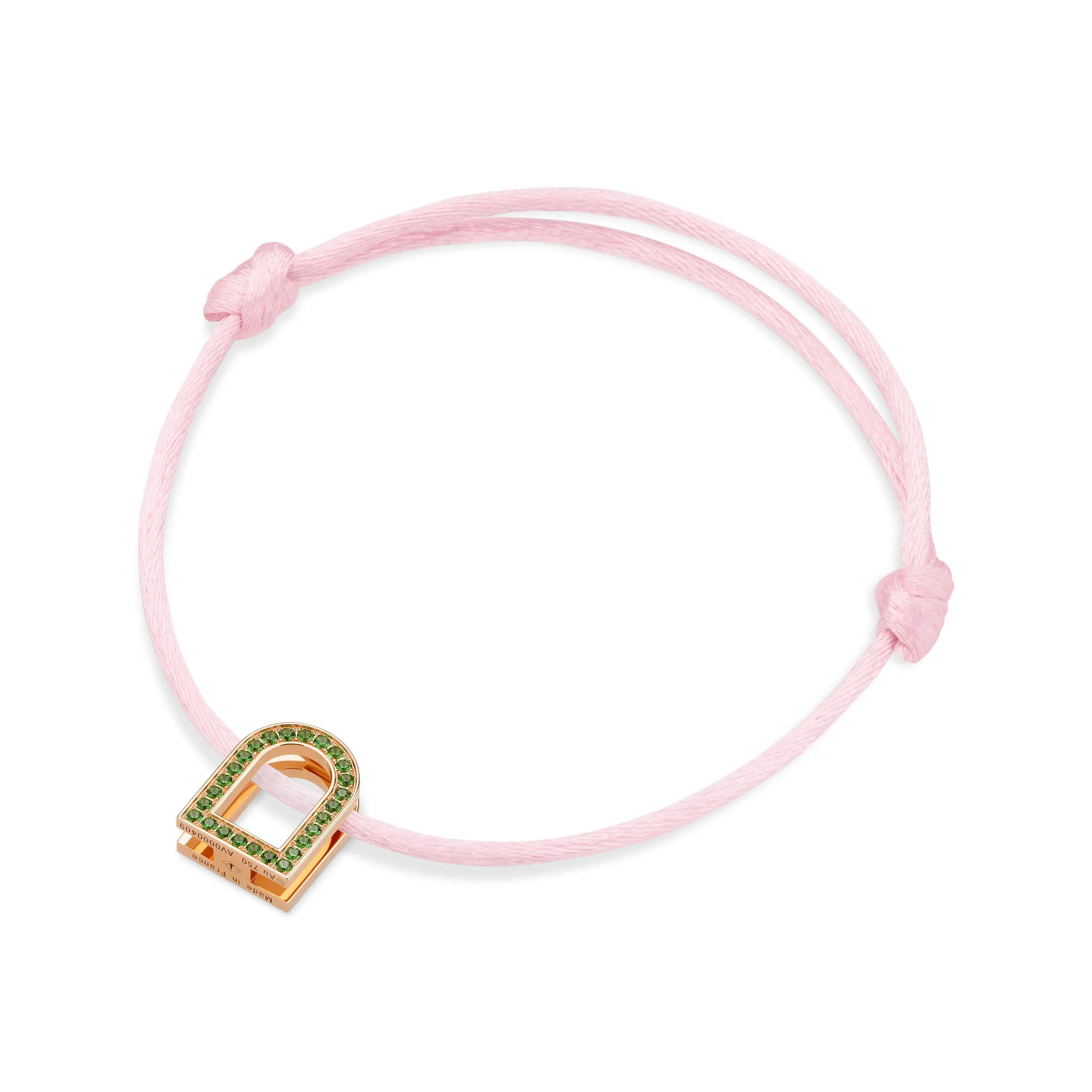 L'Arc Voyage Charm MM, 18k Rose Gold with Galerie Tsavorites on Silk Cord