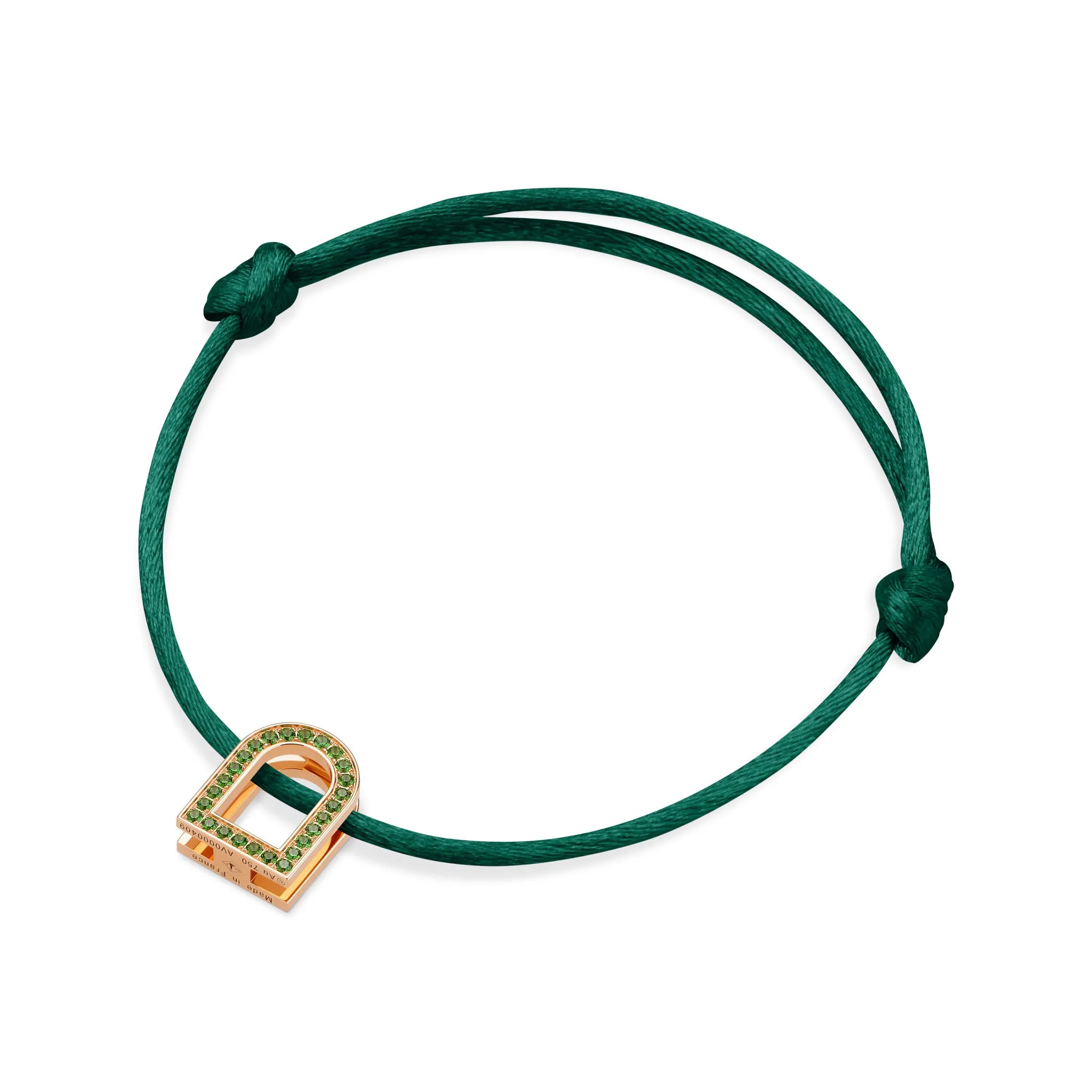 L'Arc Voyage Charm MM, 18k Rose Gold with Galerie Tsavorites on Silk Cord