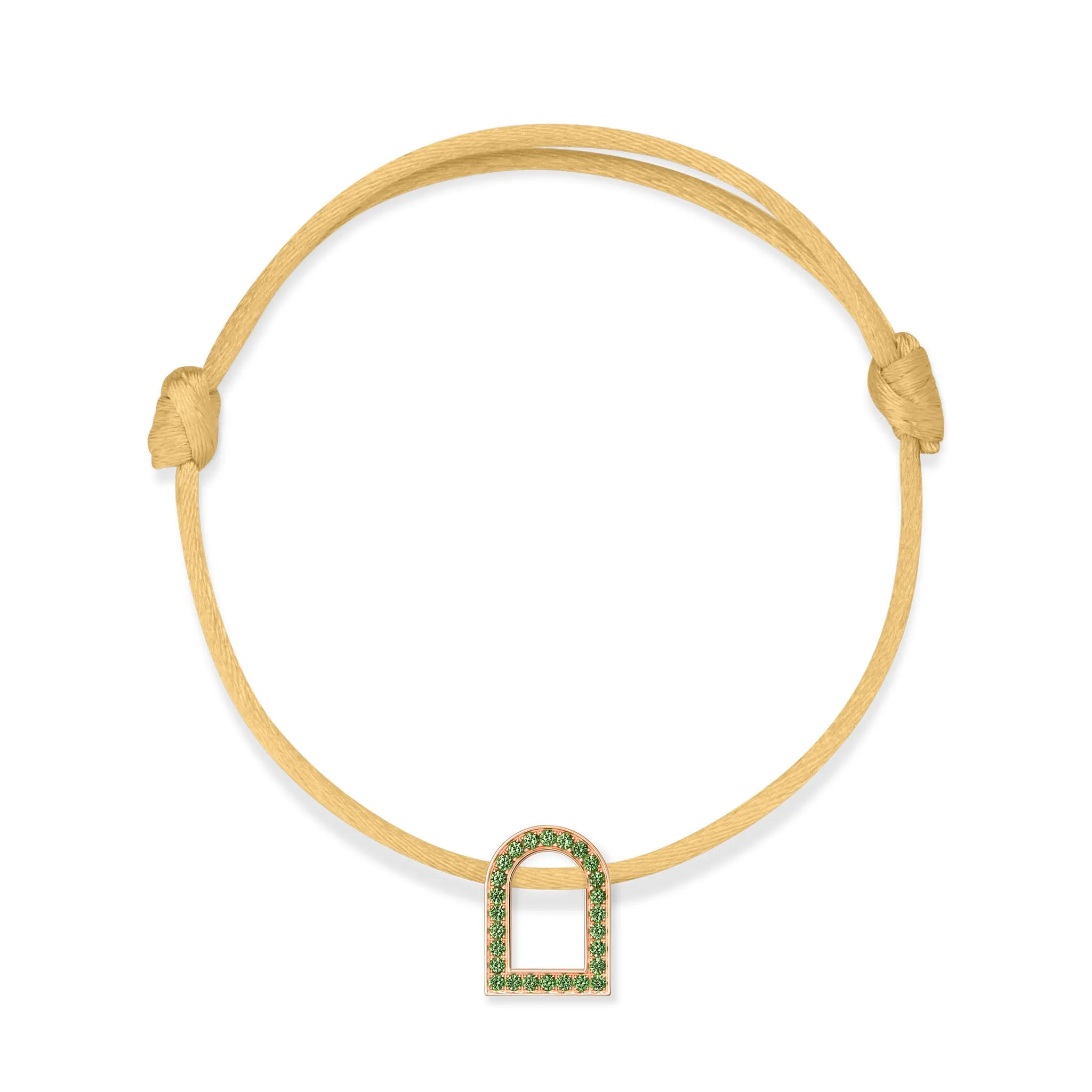 L'Arc Voyage Charm MM, 18k Rose Gold with Galerie Tsavorites on Silk Cord