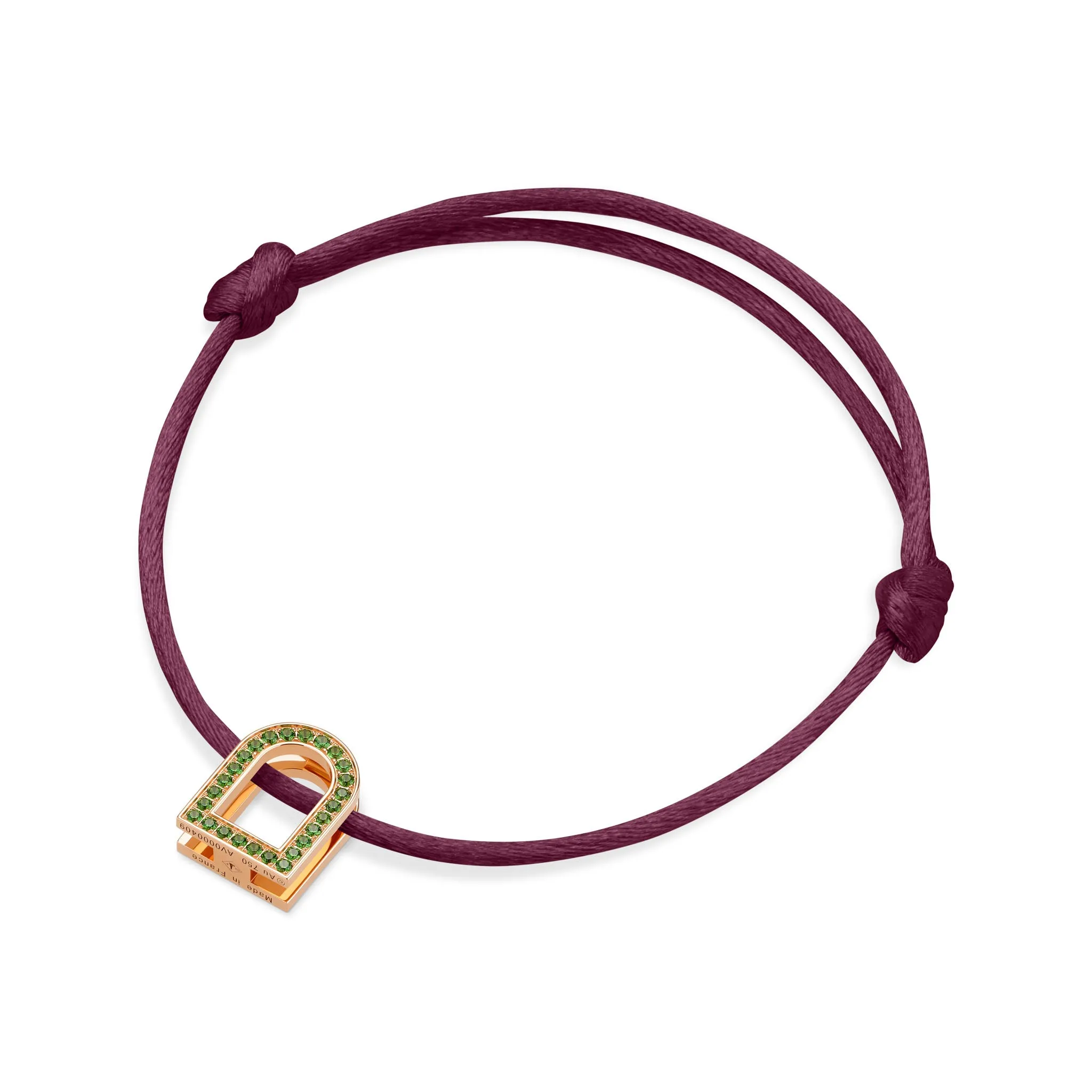 L'Arc Voyage Charm MM, 18k Rose Gold with Galerie Tsavorites on Silk Cord