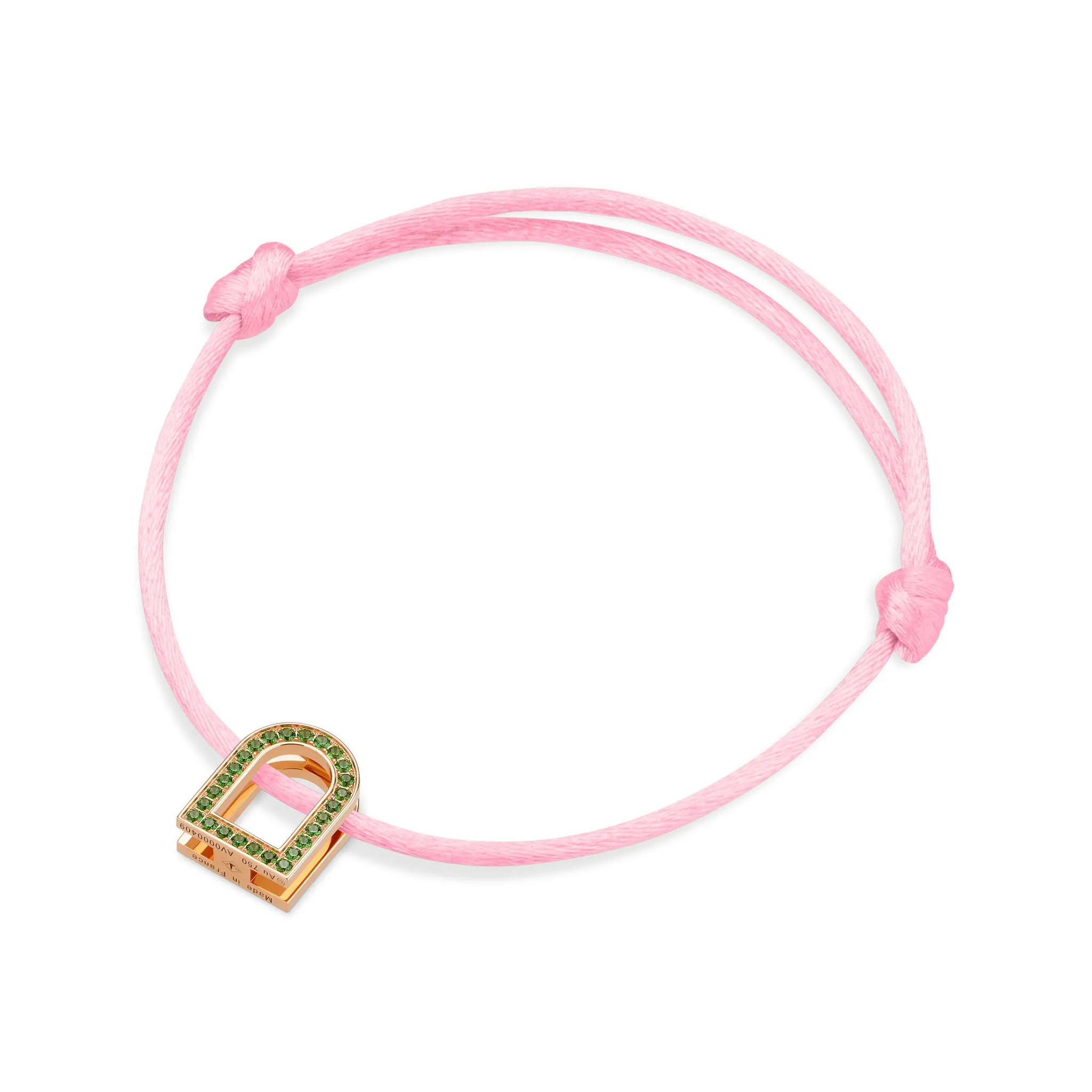 L'Arc Voyage Charm MM, 18k Rose Gold with Galerie Tsavorites on Silk Cord