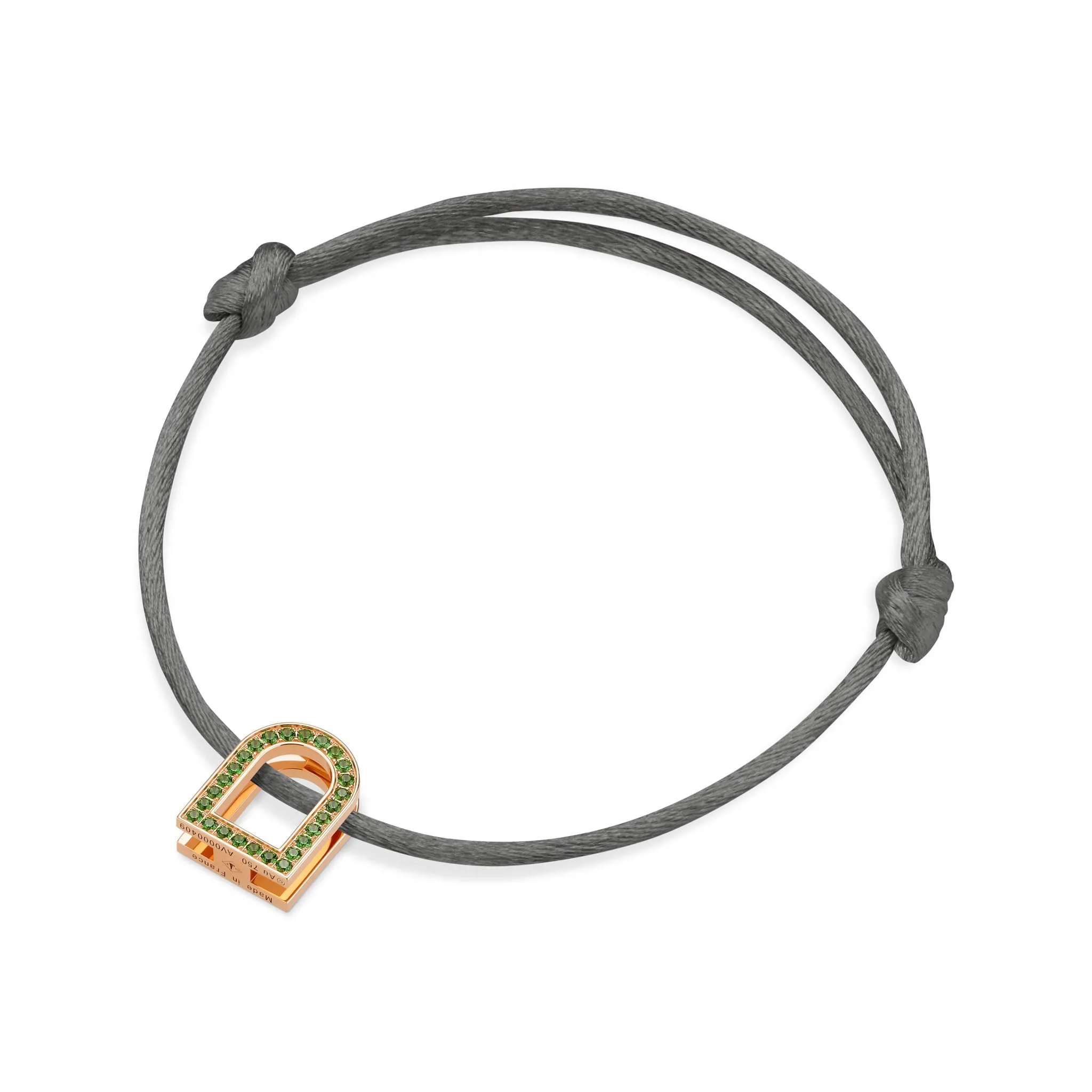L'Arc Voyage Charm MM, 18k Rose Gold with Galerie Tsavorites on Silk Cord