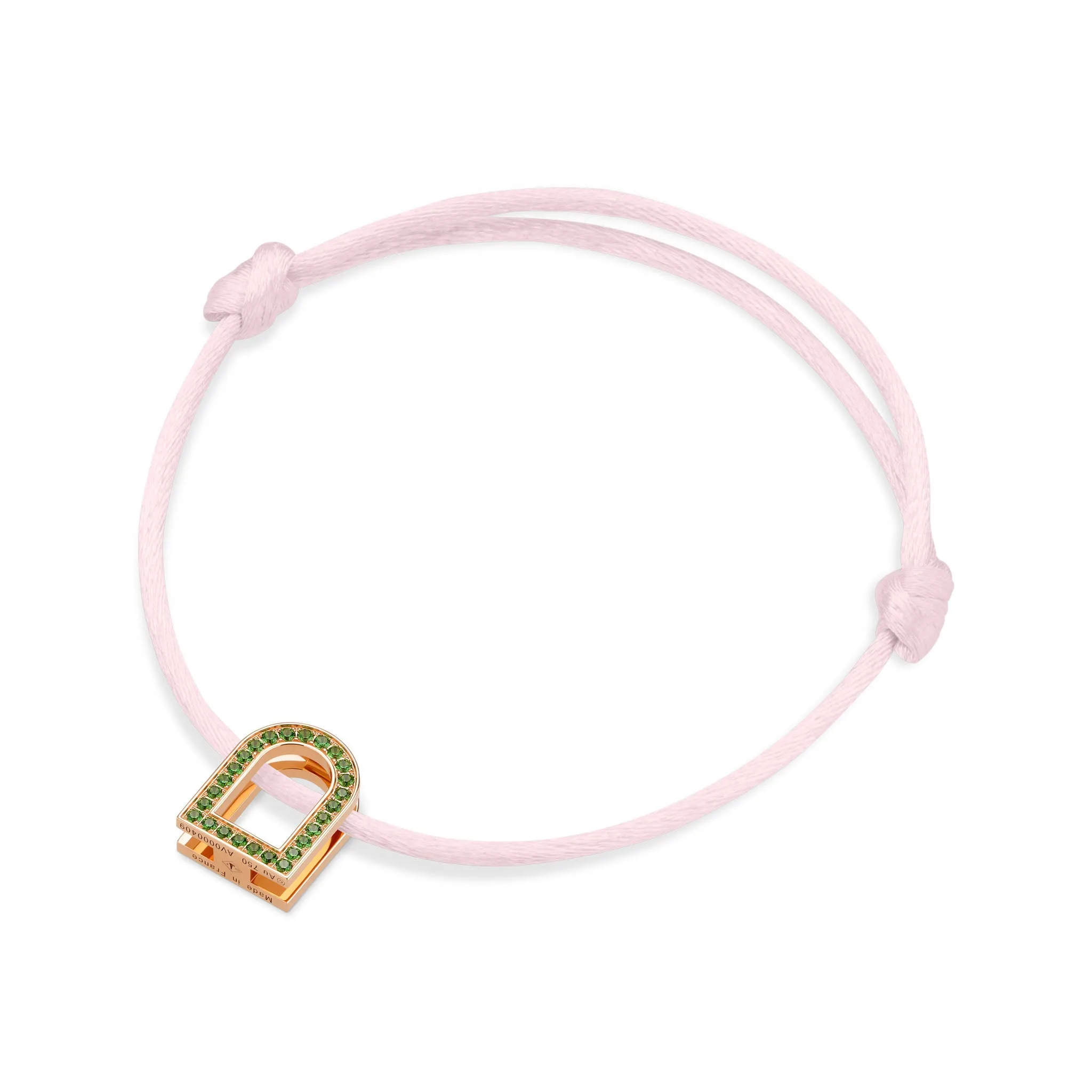 L'Arc Voyage Charm MM, 18k Rose Gold with Galerie Tsavorites on Silk Cord