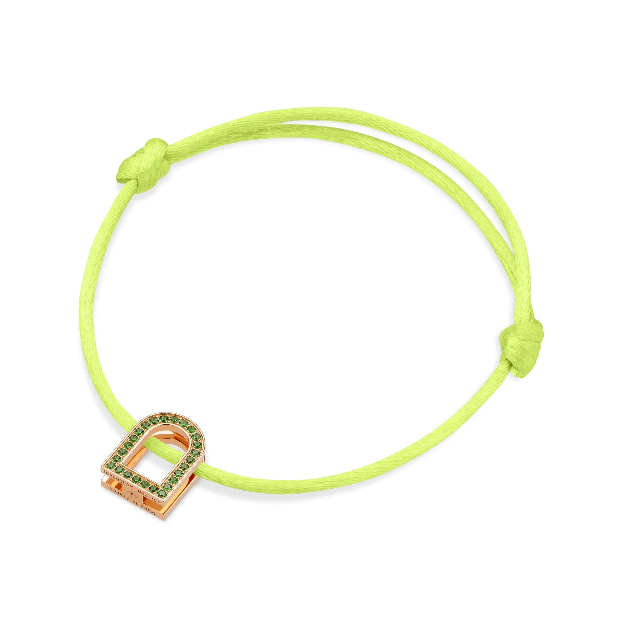 L'Arc Voyage Charm MM, 18k Rose Gold with Galerie Tsavorites on Silk Cord