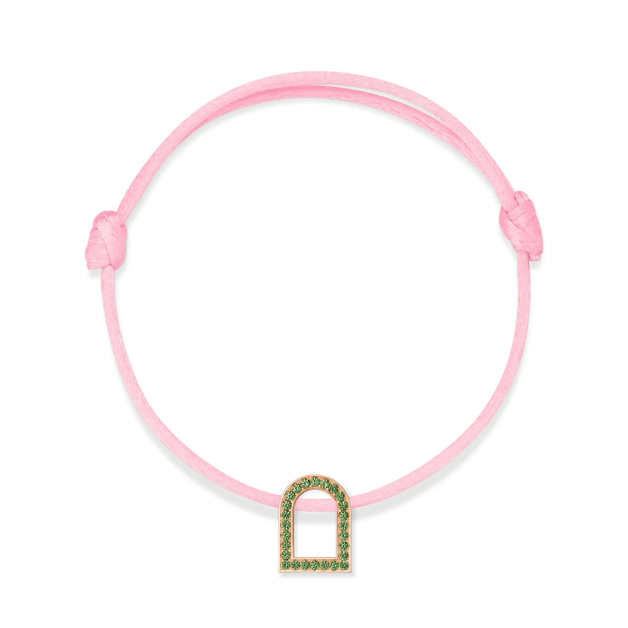 L'Arc Voyage Charm MM, 18k Rose Gold with Galerie Tsavorites on Silk Cord