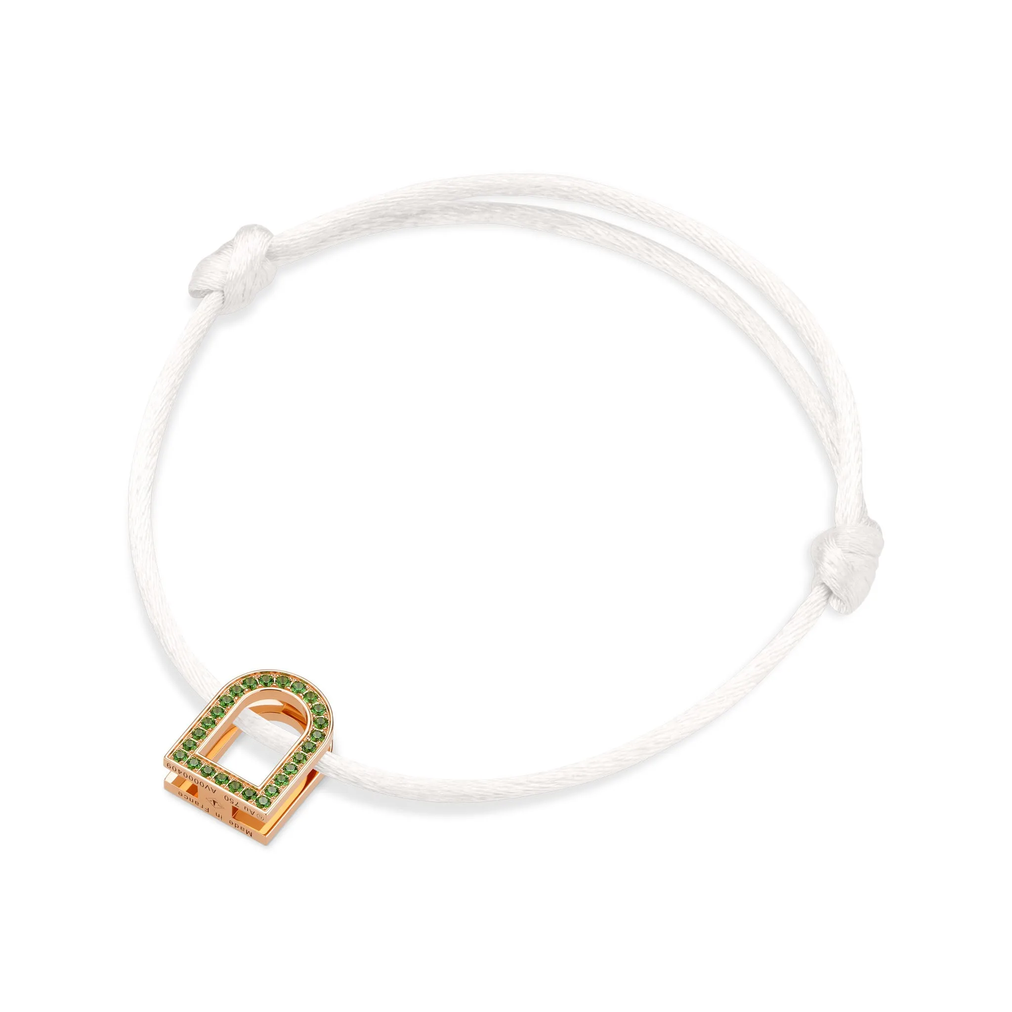 L'Arc Voyage Charm MM, 18k Rose Gold with Galerie Tsavorites on Silk Cord